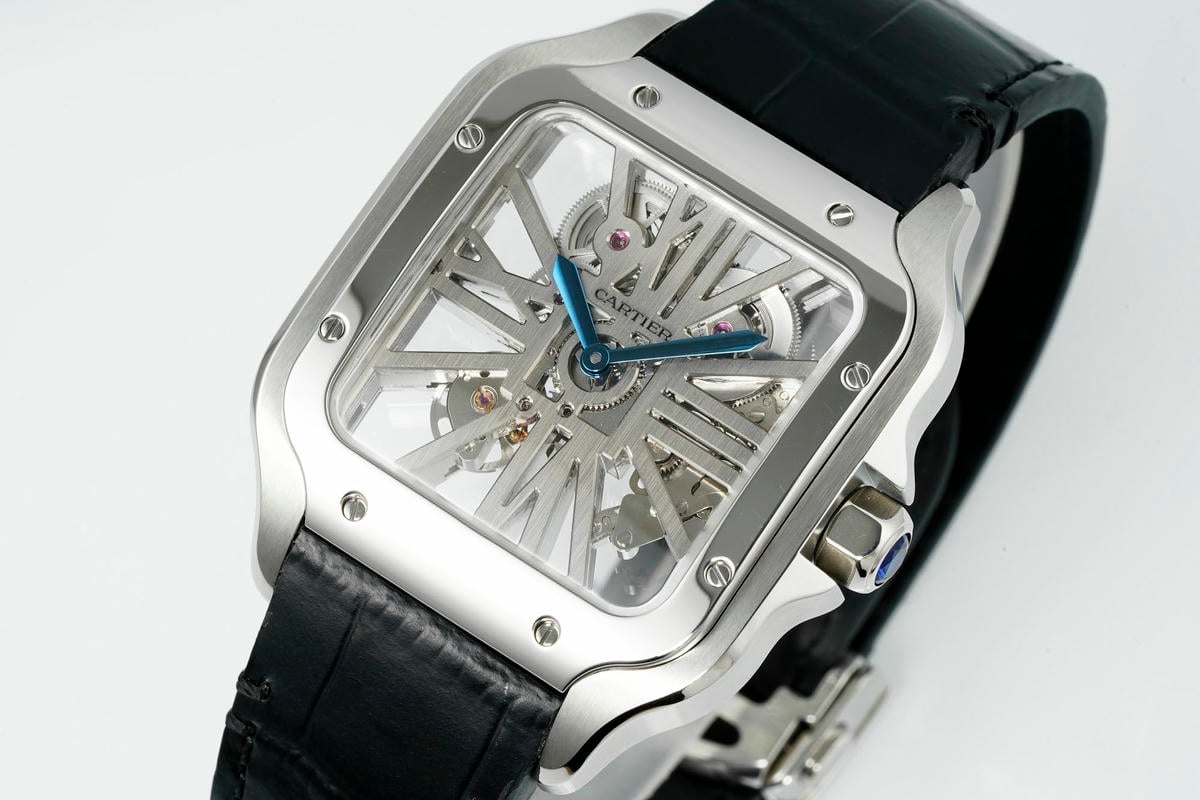 Cartier Santos Skeleton PVD RICH 1:1 Best Edition Skeleton Dial on Leather Strap 9612MC Super Clone V2 21 5362947fe4b1602 AMO Watch