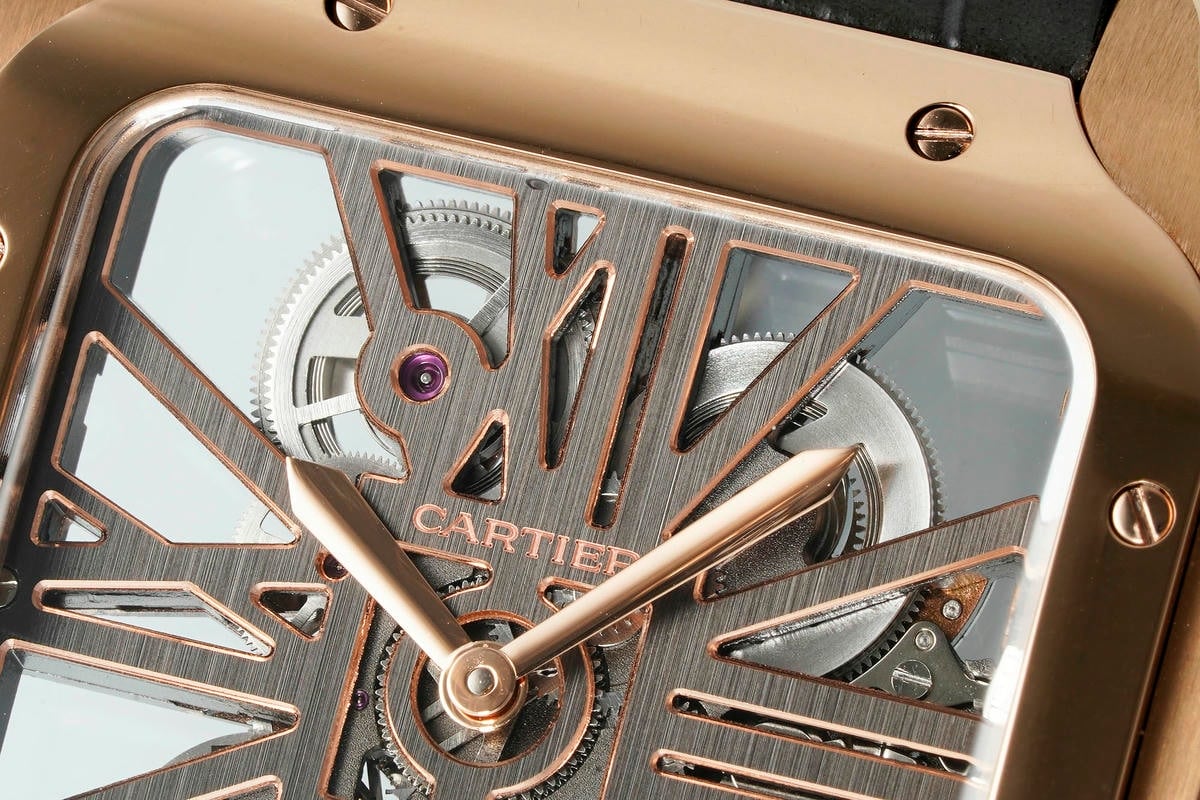 Cartier Santos Skeleton RG RICH 1:1 Best Edition Skeleton Dial on Brown Leather Strap 9611MC Super Clone V2 22 57e7adc4bcd58f5 阿默表行AmoWatch