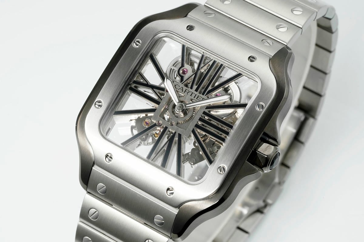Cartier Santos Skeleton SS/PVD RICH 1:1 Best Edition Skeleton Dial on SS SmartLink Bracelet 9611MC Super Clone V2 21 5d77f016d7ba3d9 AMO Watch