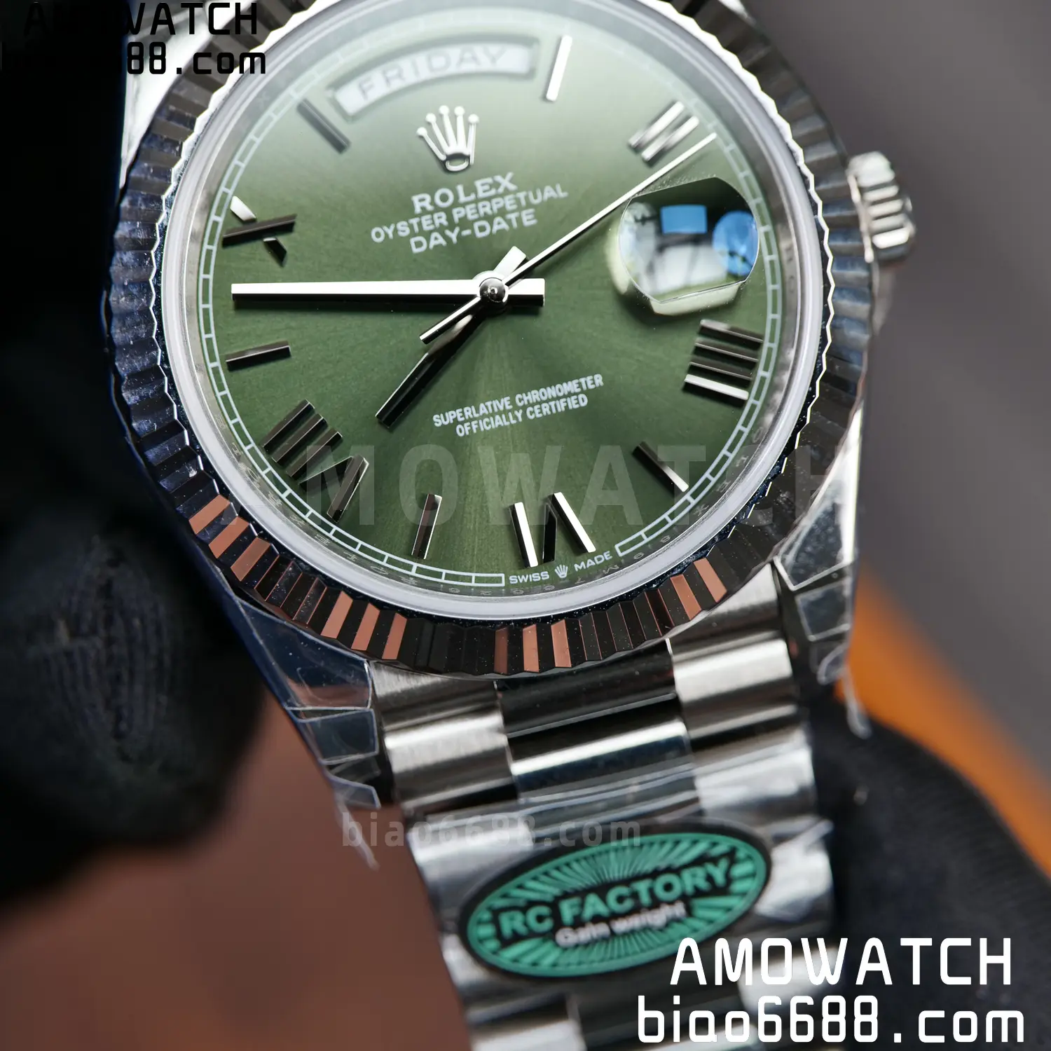 Rolex Day Date 40 SS 228236 RCF 1:1 Best Edition Green Roman Dial on President Bracelet VR3255 (211g) 55 664872d09a60103 AMO Watch