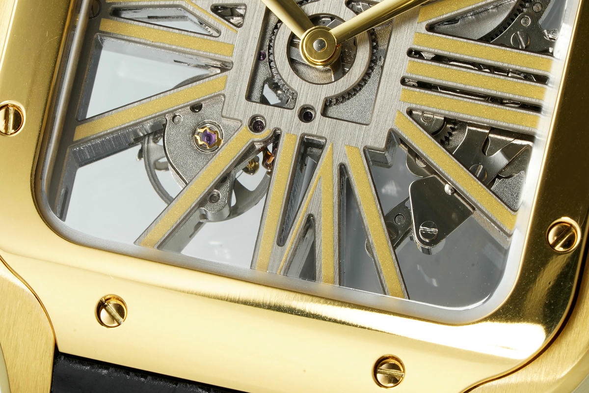 Cartier Santos Skeleton YG RICH 1:1 Best Edition Skeleton Dial on Black Leather Strap 9611MC Super Clone V2 23 736ac90f1f01a7d 阿默表行AmoWatch