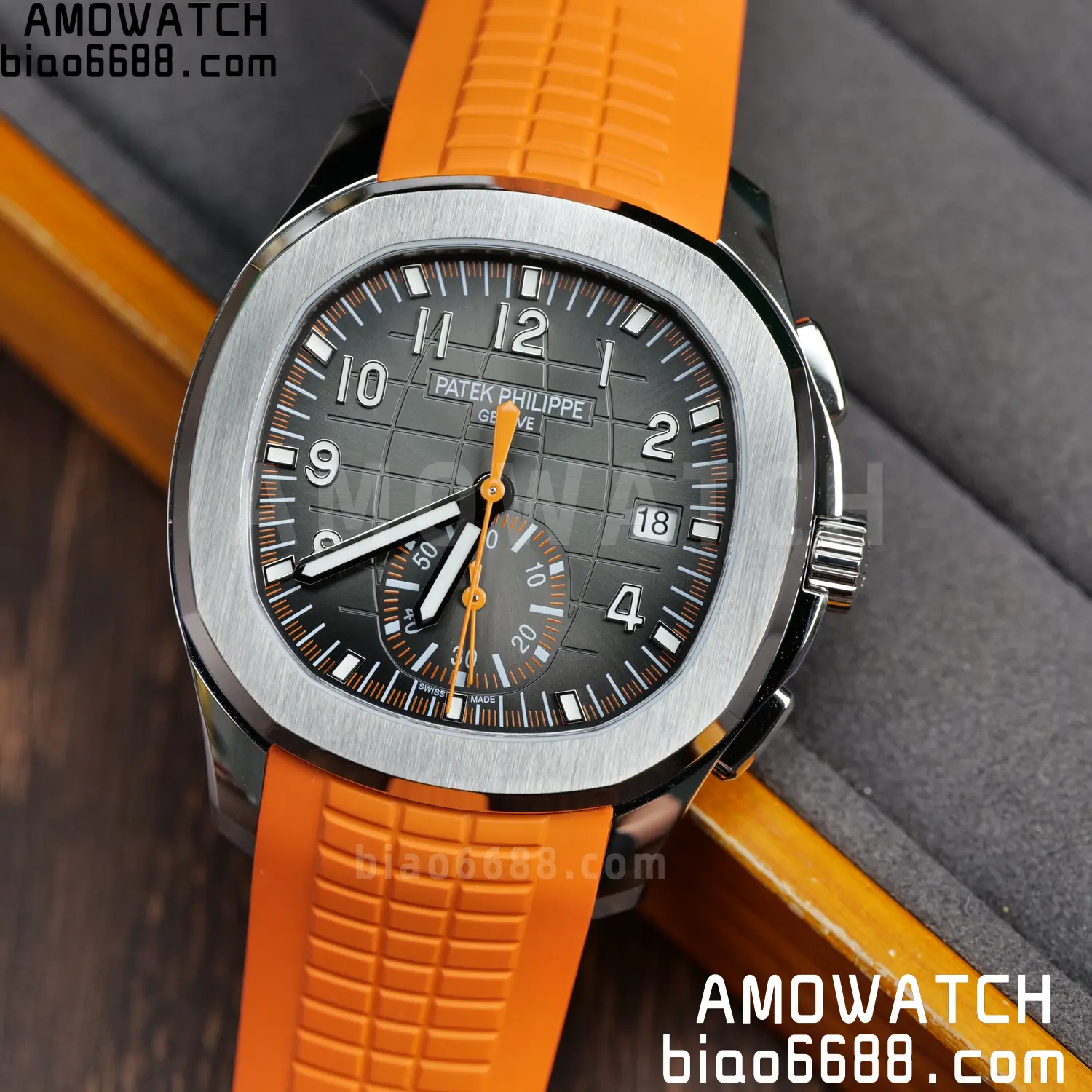PP Aquanaut 5968 SS DDF 1:1 Best Edition Gray Dial on Orange Rubber Strap A520 90 78feff9f6ef61d7 AMO Watch
