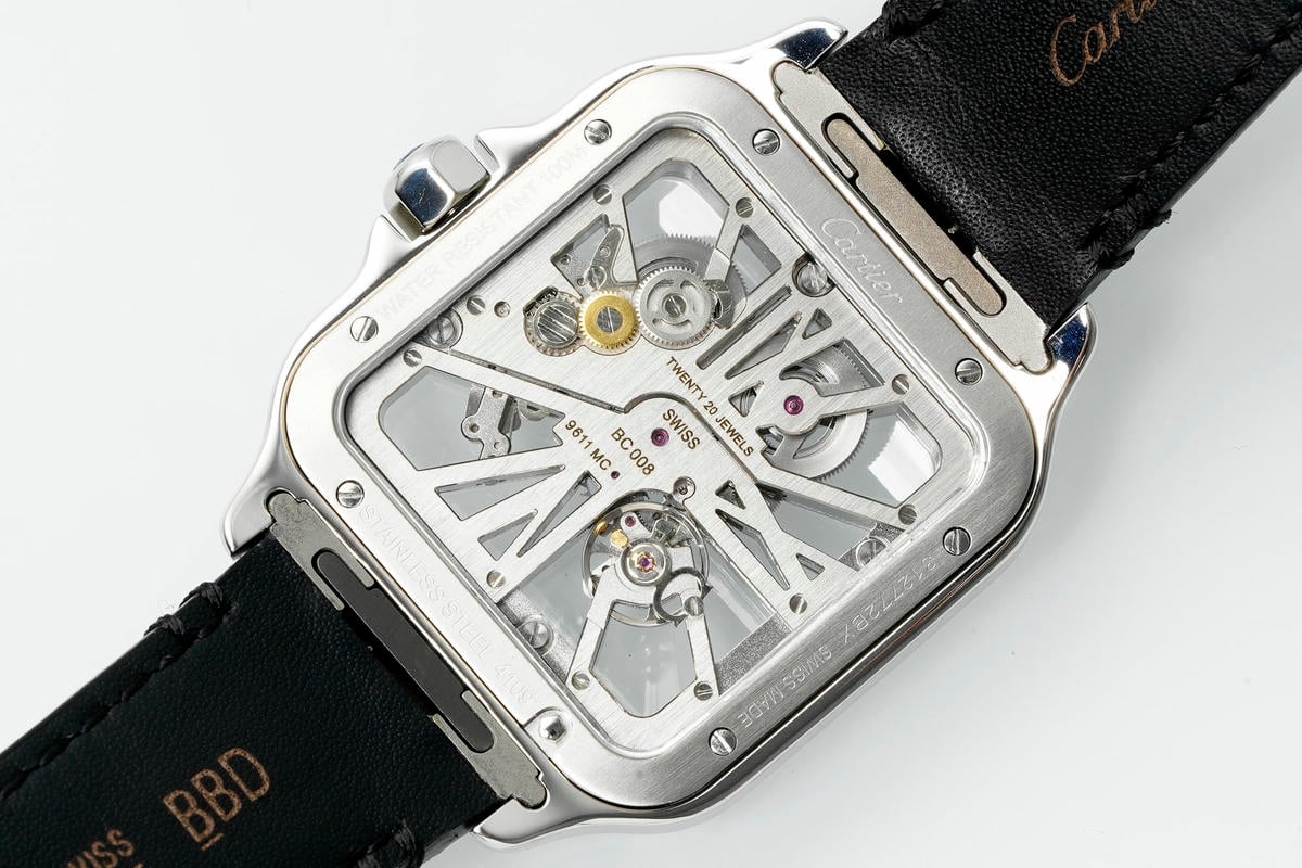 Cartier Santos Skeleton PVD RICH 1:1 Best Edition Skeleton Dial on Leather Strap 9612MC Super Clone V2 26 7ca53c50871ffb2 AMO Watch