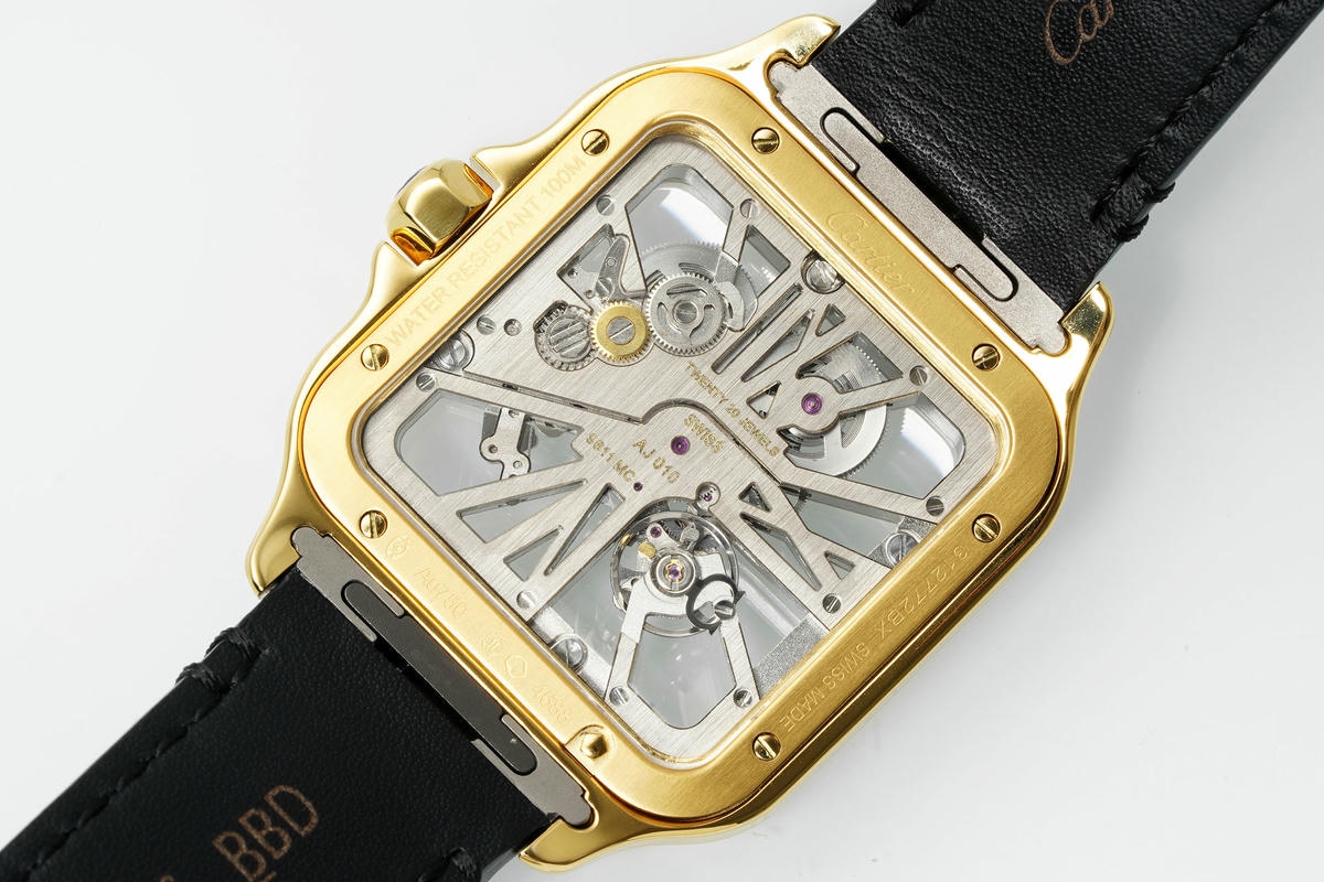 Cartier Santos Skeleton YG RICH 1:1 Best Edition Skeleton Dial on Black Leather Strap 9611MC Super Clone V2 24 7db005987c9bf6c 阿默表行AmoWatch