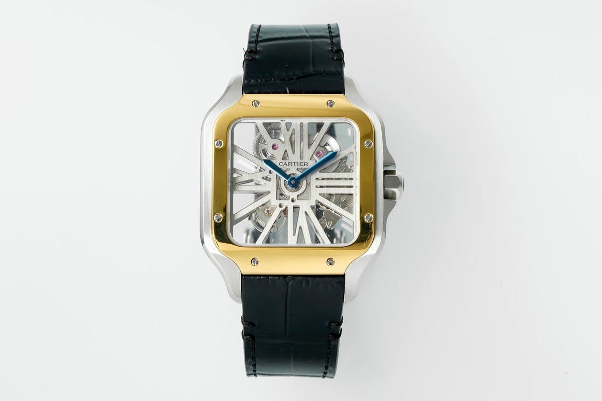 Cartier Santos Skeleton SS/YG RICH 1:1 Best Edition Skeleton Dial on Black Leather Strap 9611MC Super Clone V2 19 7ffe9badff149b0 阿默表行AmoWatch