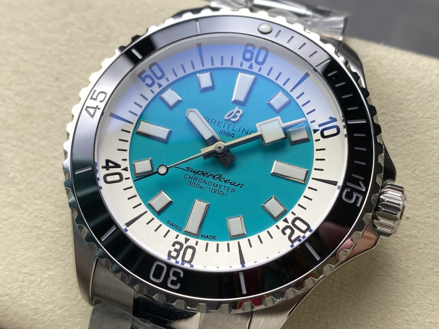 Breitling Superocean 44 SS TF Factory 1:1 Best Edition Black Ceramic Bezel Green Dial on SS Bracelet A2824 21 8013097d8246bc7 AMO Watch