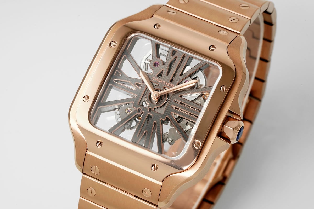 Cartier Santos Skeleton RG RICH 1:1 Best Edition Skeleton Dial on RG Bracelet 9611MC Super Clone V2 21 85d17cb99d08aec 阿默表行AmoWatch
