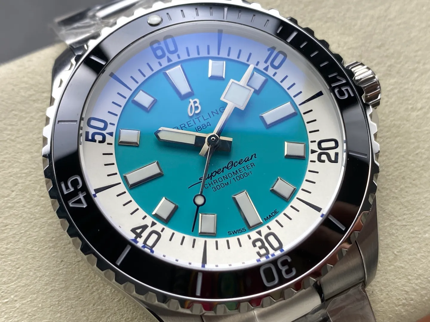 Breitling Superocean 44 SS TF Factory 1:1 Best Edition Black Ceramic Bezel Green Dial on SS Bracelet A2824 20 96b0e18b6f04273 AMO Watch