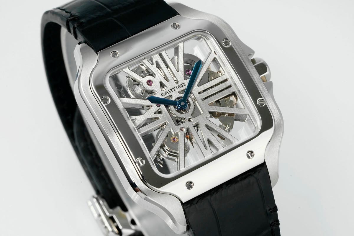 Cartier Santos Skeleton PVD RICH 1:1 Best Edition Skeleton Dial on Leather Strap 9612MC Super Clone V2 20 97c01f7c378850a AMO Watch
