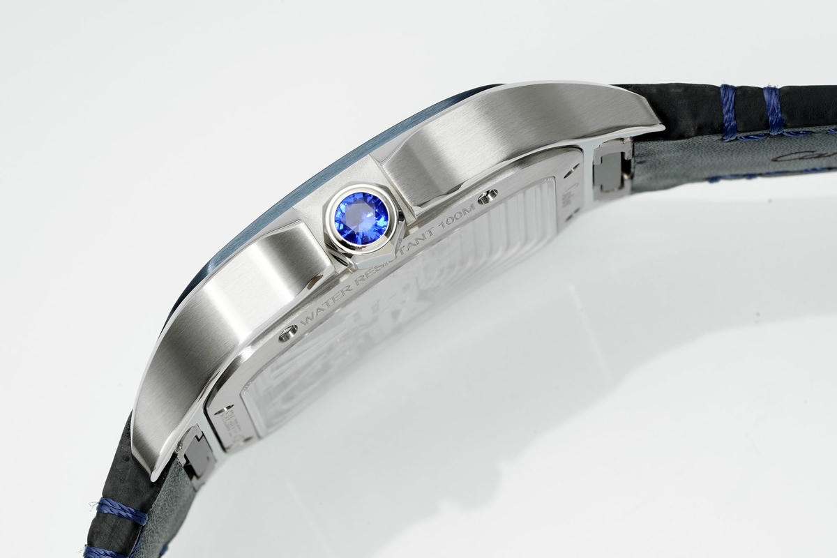 Cartier Santos Skeleton SS RICH 1:1 Best Edition Skeleton Dial Blue Bezel on Blue Leather Strap 9611MC Super Clone V2 26 98ab285e3893ec6 AMO Watch