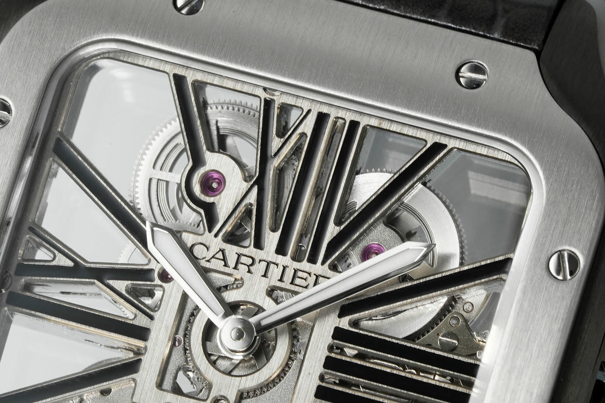 Cartier Santos Skeleton SS/PVD RICH 1:1 Best Edition Skeleton Dial on Black Leather Strap 9611MC Super Clone V2 22 9c34de80465e7de AMO Watch