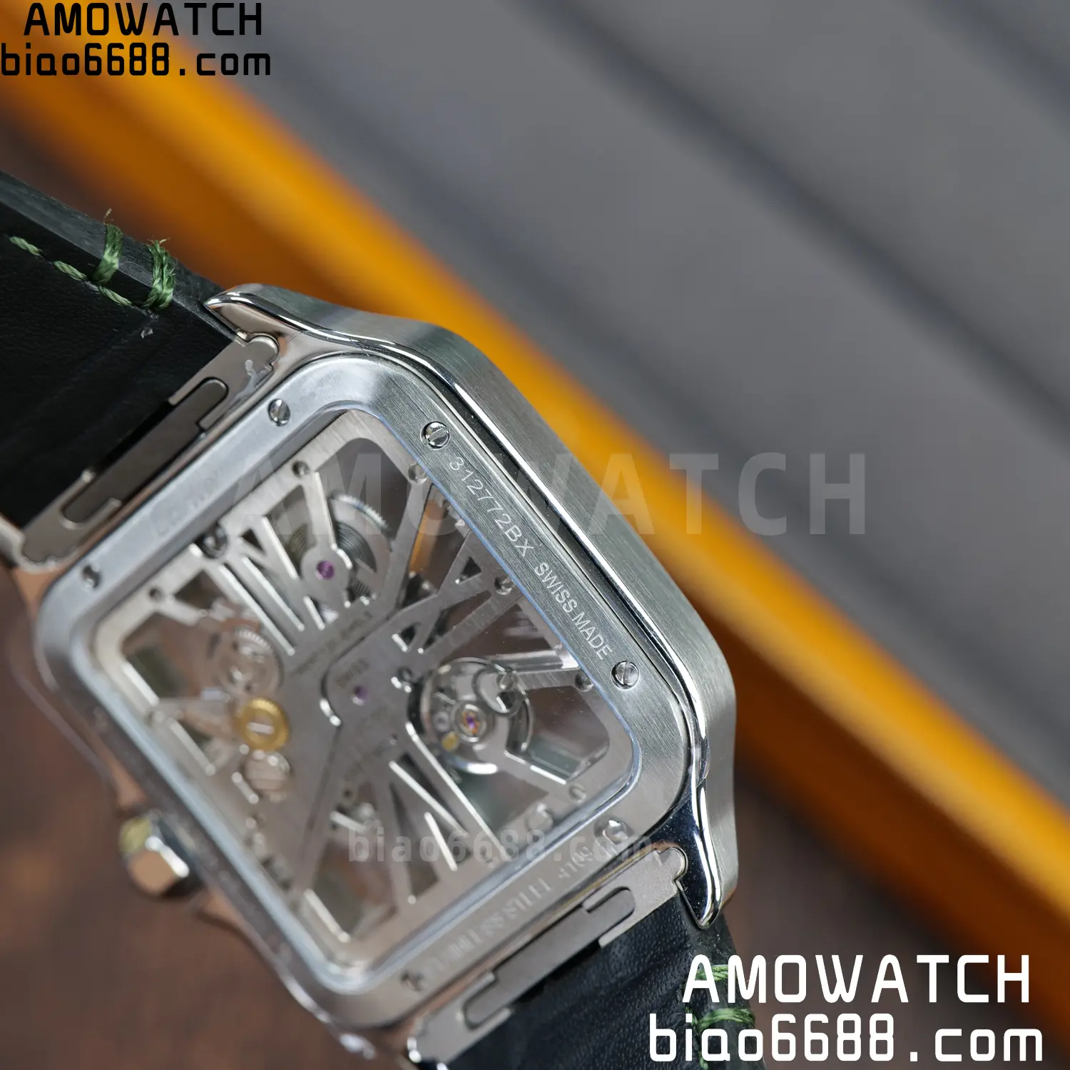 Cartier Santos Skeleton SS RICH 1:1 Best Edition Skeleton Green Dial on Green Leather Strap 9611MC Super Clone V2 102 a160c4bbc6701ae AMO Watch