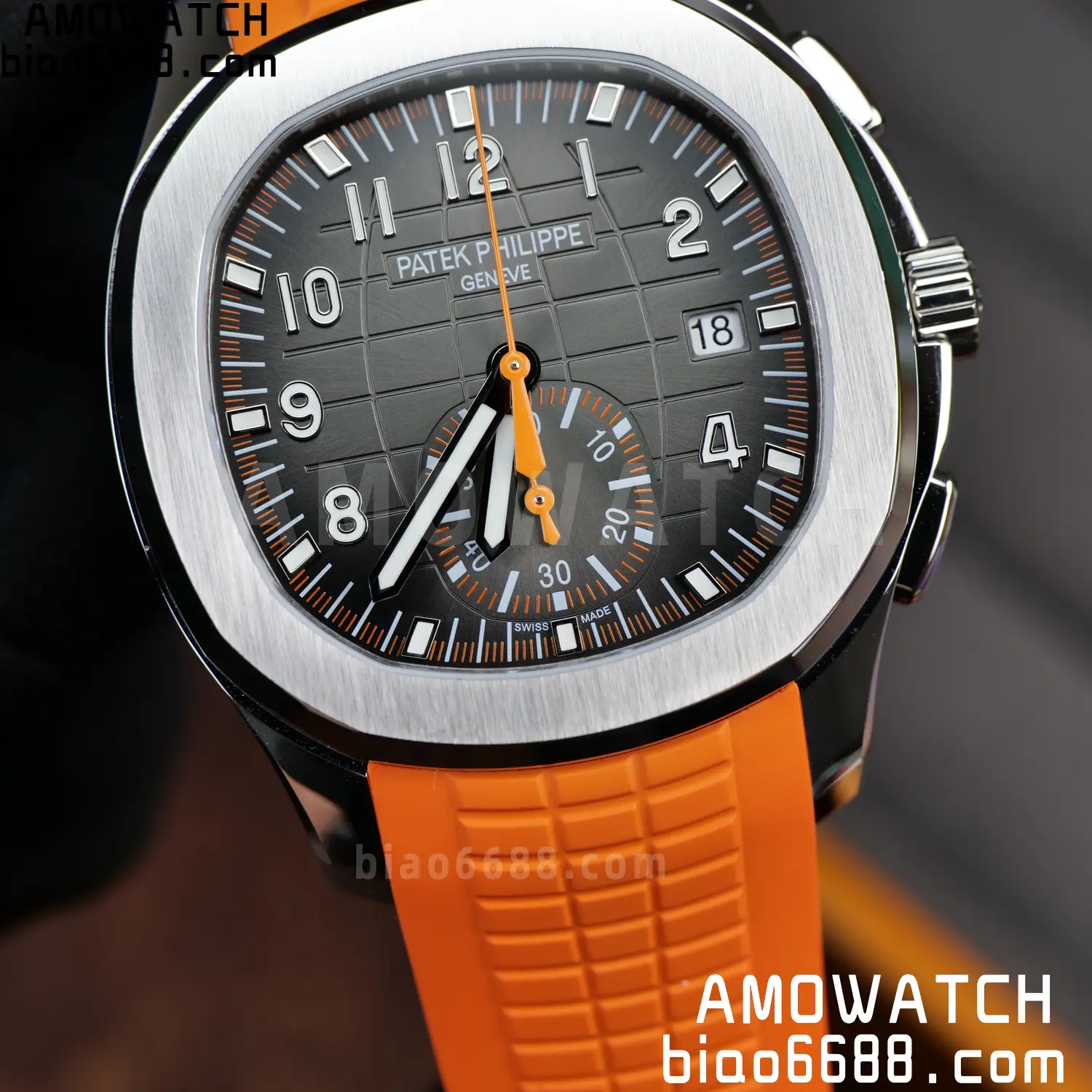 PP Aquanaut 5968 SS DDF 1:1 Best Edition Gray Dial on Orange Rubber Strap A520 76 a478a911b9cd71b AMO Watch