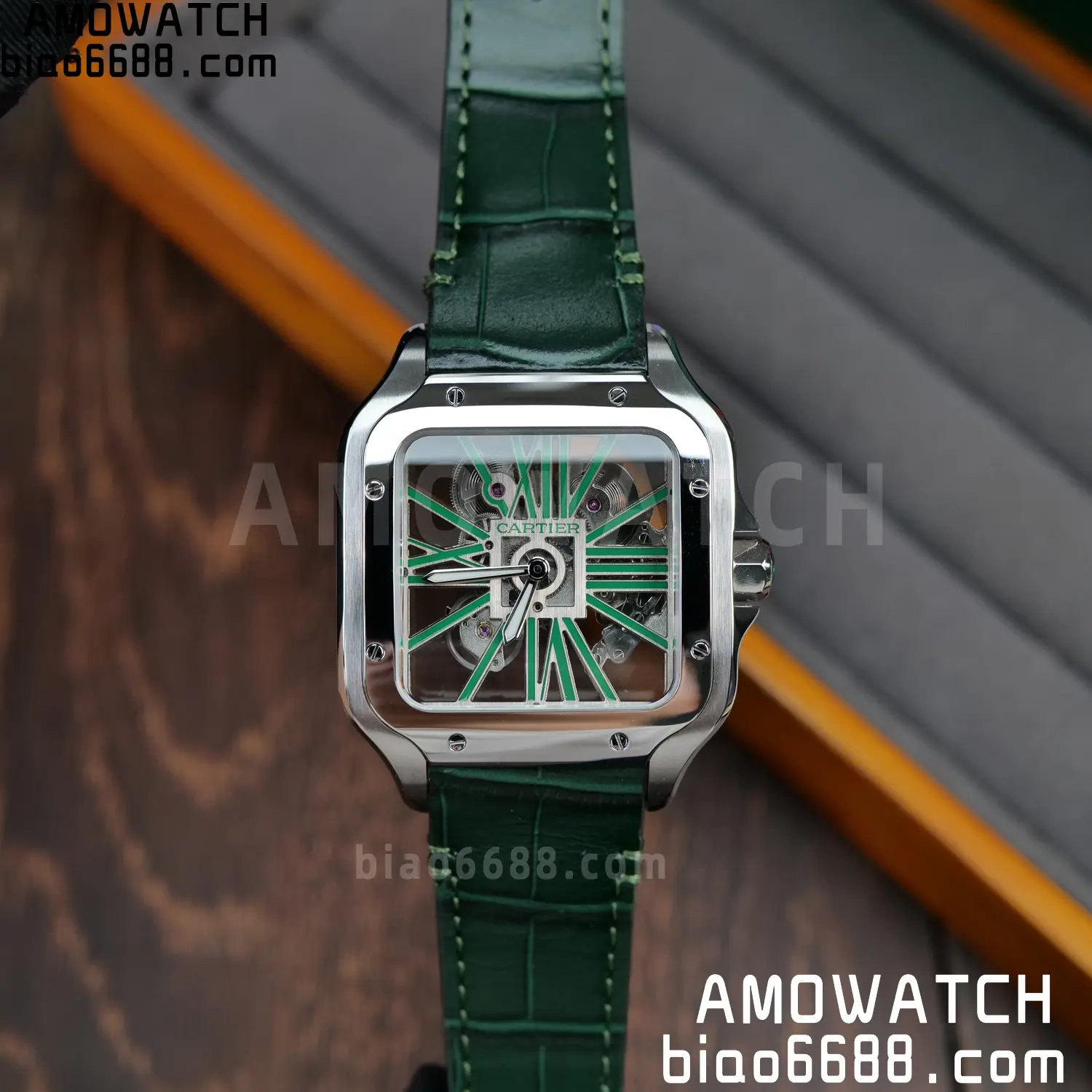 Cartier Santos Skeleton SS RICH 1:1 Best Edition Skeleton Green Dial on Green Leather Strap 9611MC Super Clone V2 81 a4f58f6f73a6fdc AMO Watch