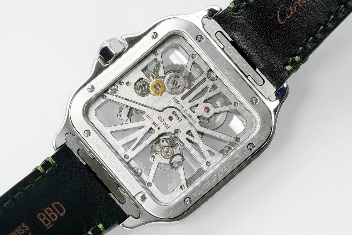 Cartier Santos Skeleton SS RICH 1:1 Best Edition Skeleton Green Dial on Green Leather Strap 9611MC Super Clone V2 25 acad4a577ba0c58 AMO Watch