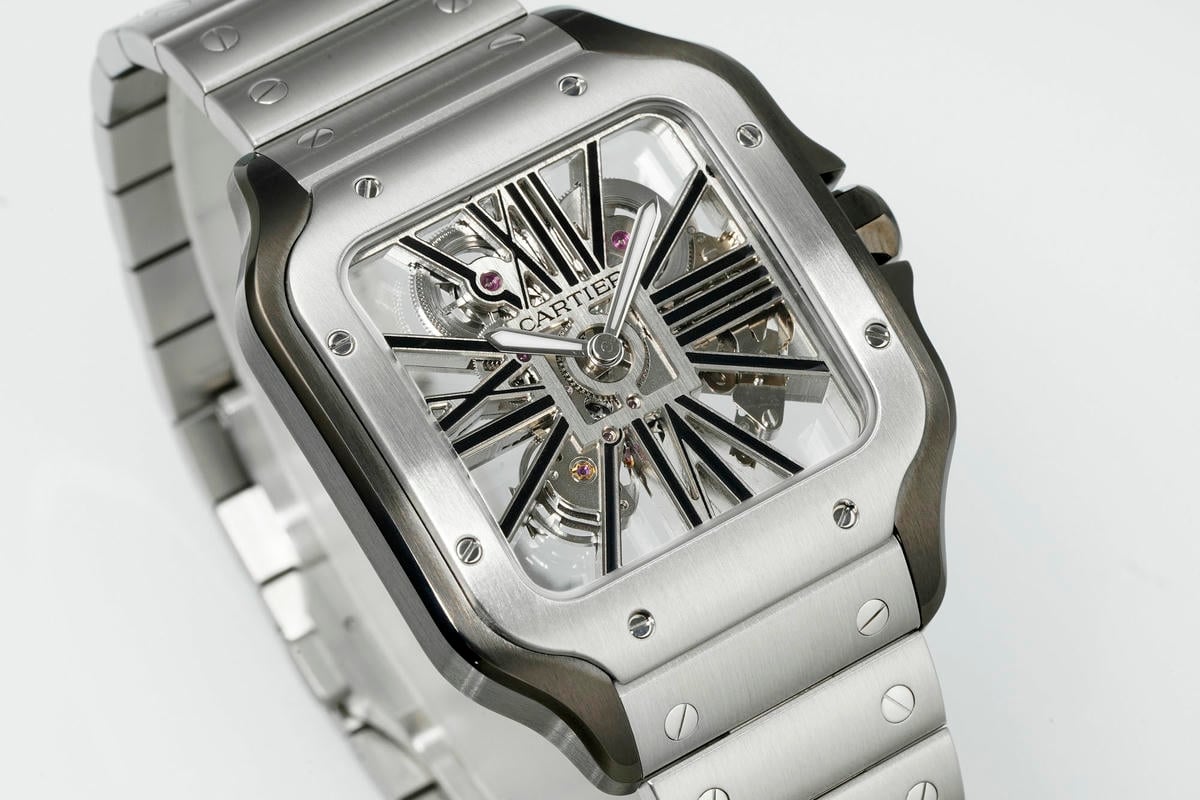 Cartier Santos Skeleton SS/PVD RICH 1:1 Best Edition Skeleton Dial on SS SmartLink Bracelet 9611MC Super Clone V2 20 ae5c6058e510018 AMO Watch