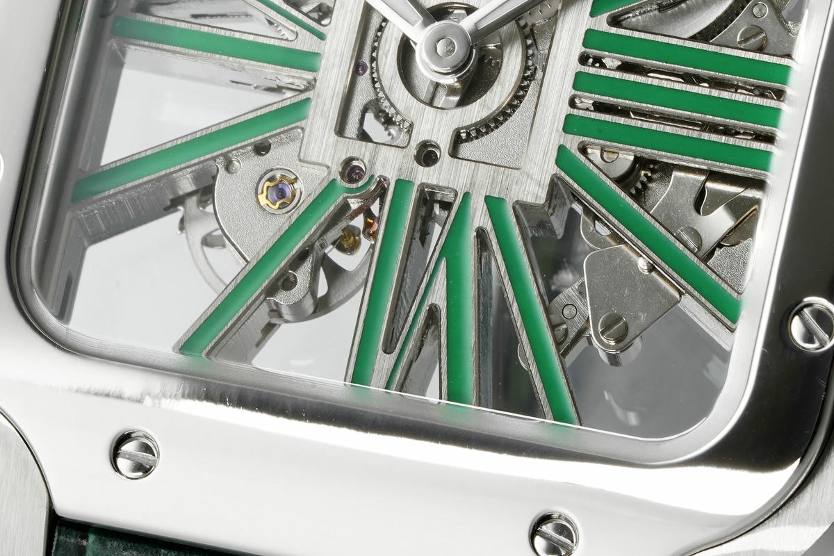 Cartier Santos Skeleton SS RICH 1:1 Best Edition Skeleton Green Dial on Green Leather Strap 9611MC Super Clone V2 23 ba53f9d56f499fb AMO Watch