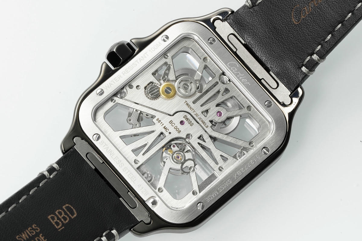 Cartier Santos Skeleton SS/PVD RICH 1:1 Best Edition Skeleton Dial on Black Leather Strap 9611MC Super Clone V2 24 bb1ce72010b3f98 AMO Watch