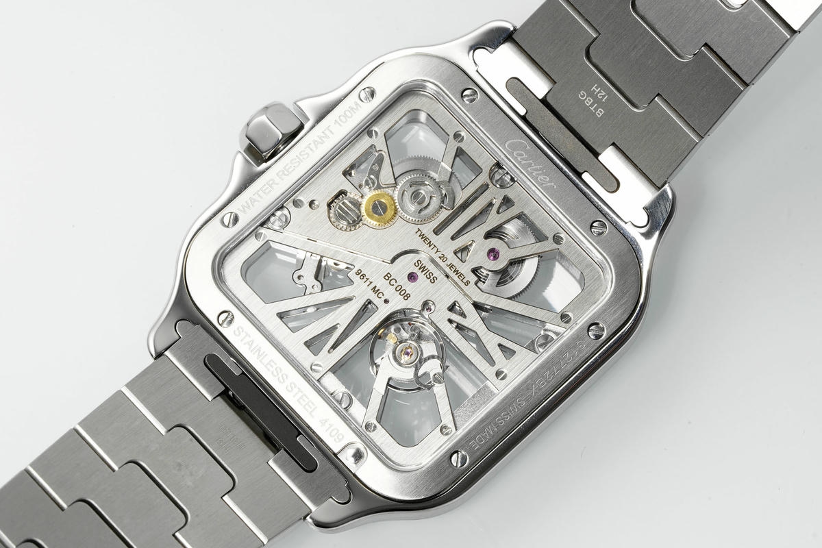 Cartier Santos Skeleton SS RICH 1:1 Best Edition Skeleton Green Dial on SS SmartLink Bracelet 9611MC Super Clone V2 27 bc83384b1dc05f8 AMO Watch