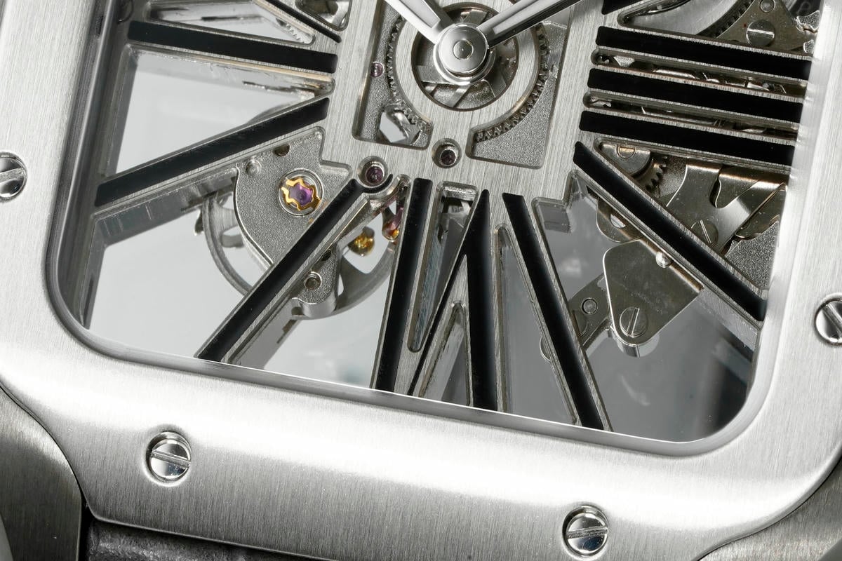 Cartier Santos Skeleton SS/PVD RICH 1:1 Best Edition Skeleton Dial on Black Leather Strap 9611MC Super Clone V2 23 be58b16e50b13cb AMO Watch