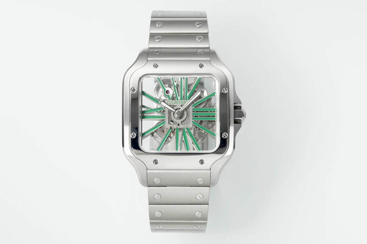 Cartier Santos Skeleton SS RICH 1:1 Best Edition Skeleton Green Dial on SS SmartLink Bracelet 9611MC Super Clone V2 19 c4c7393119586db AMO Watch