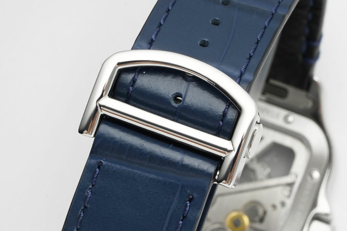 Cartier Santos Skeleton SS RICH 1:1 Best Edition Skeleton Dial Blue Bezel on Blue Leather Strap 9611MC Super Clone V2 24 c5585ff86fe73eb AMO Watch