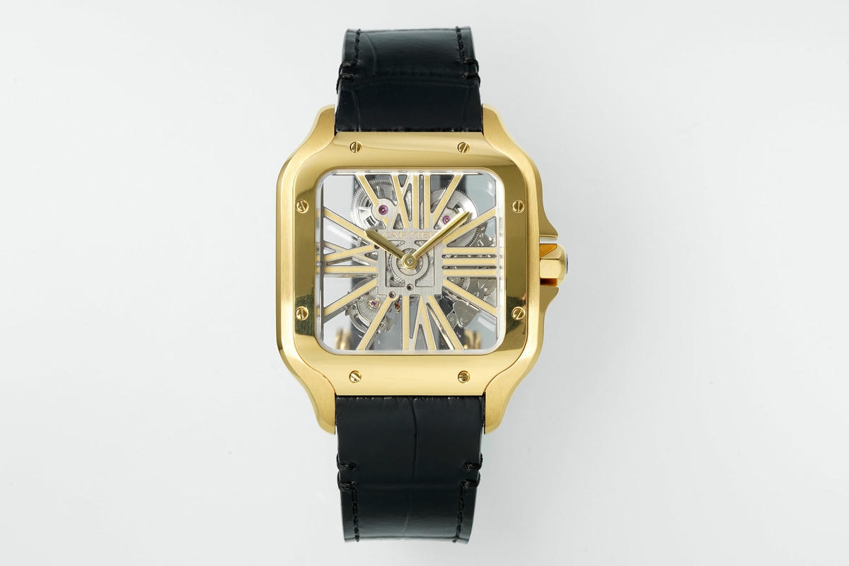 Cartier Santos Skeleton YG RICH 1:1 Best Edition Skeleton Dial on Black Leather Strap 9611MC Super Clone V2 19 ca6e548e3806fa1 阿默表行AmoWatch