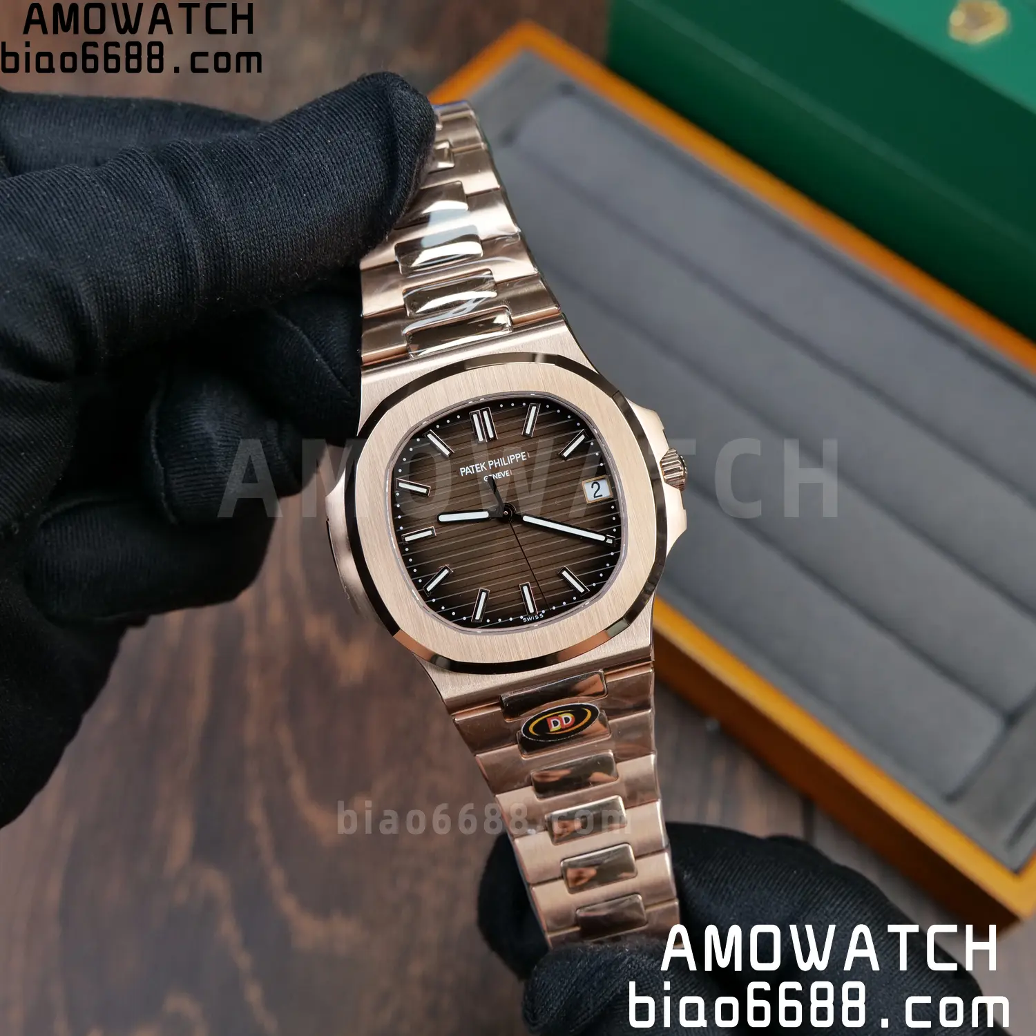 PP Nautilus 5711 RG DDF 1:1 Best Edition Brown Textured Dial on RG Bracelet DD324 (Weighted) 38 ccf687ad53fba31 AMO Watch