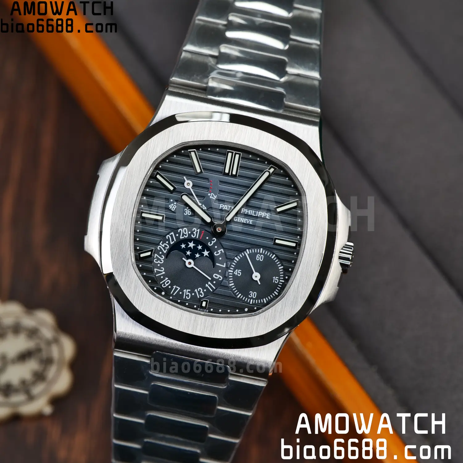 Patek Philippe Nautilus 5712 SS UMI Factory 1:1 Best Edition Blue Dial on SS Bracelet Free spring 83 d0ae840912c779f AMO Watch