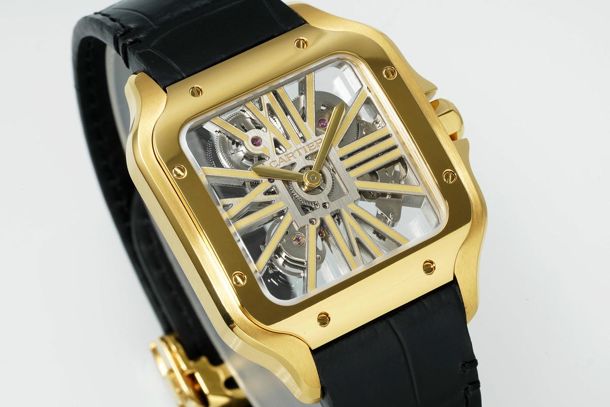 Cartier Santos Skeleton YG RICH 1:1 Best Edition Skeleton Dial on Black Leather Strap 9611MC Super Clone V2 20 e6ed980a58ebc08 阿默表行AmoWatch