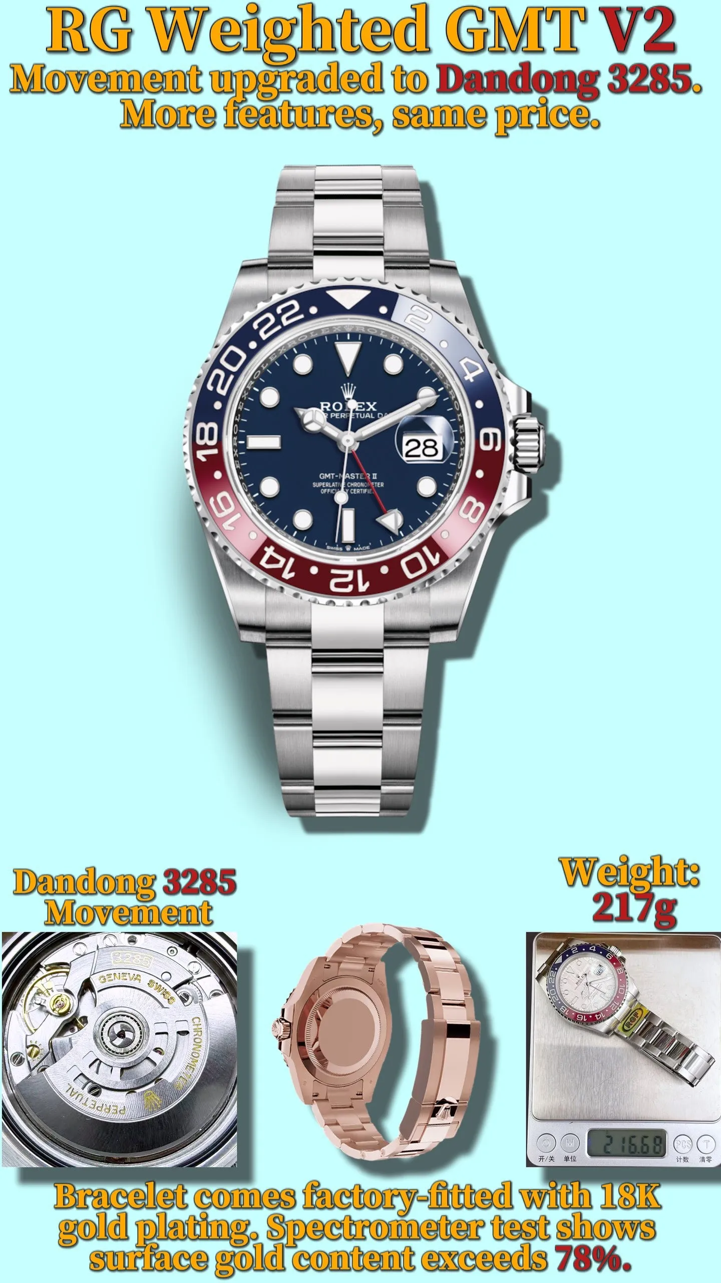 Rolex GMT-Master II 126719 BLRO RGF RCF 1:1 Best Edition Blue Dial V2 217g (Weighted) 3 e7d697482e550e8 AMO Watch