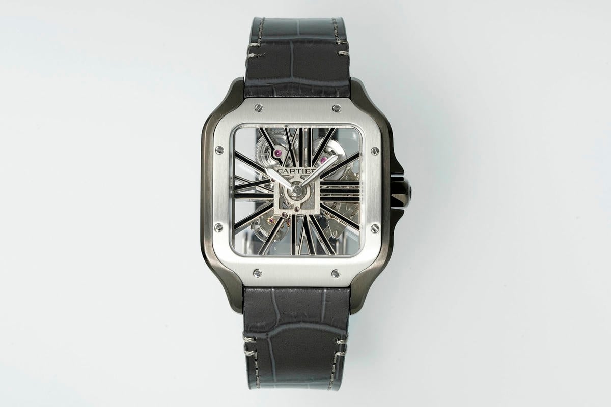 Cartier Santos Skeleton SS/PVD RICH 1:1 Best Edition Skeleton Dial on Black Leather Strap 9611MC Super Clone V2 19 f6d5af47047a3f6 AMO Watch