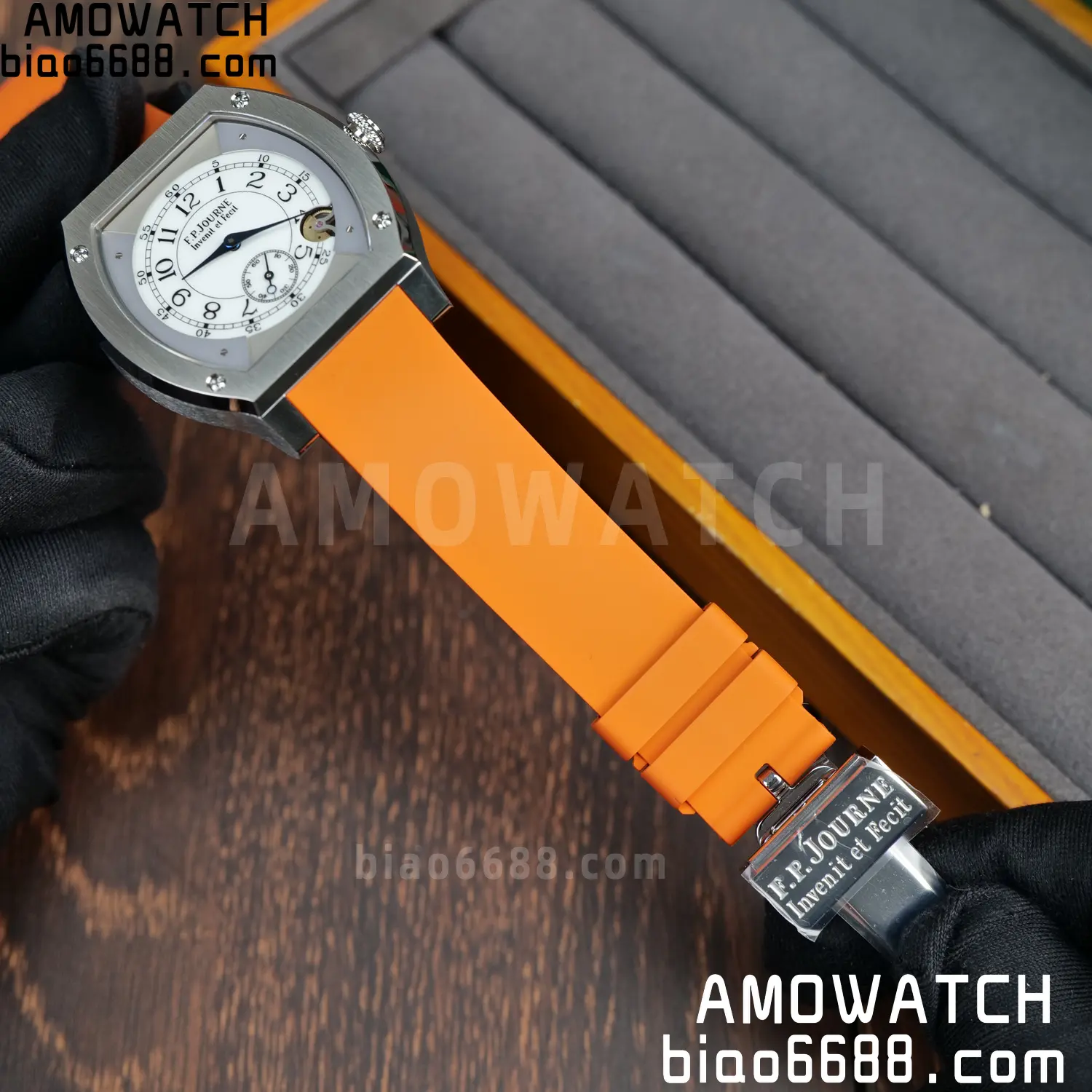 FPJ F.P.Journe Elegante FJ Factory Best Edition White Dial on Orange Rubber Strap Quartz V2 85 007c923f3888f6b AMO Watch
