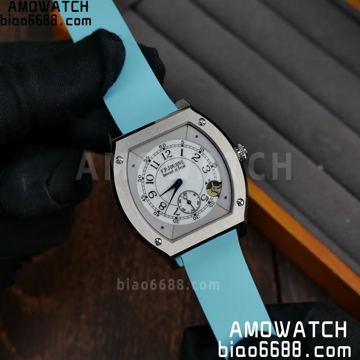 FPJ F.P.Journe Elegante FJ Factory Best Edition White Dial on Light Blue Rubber Strap Quartz V2 80 00dd2d07e8d2366 AMO Watch