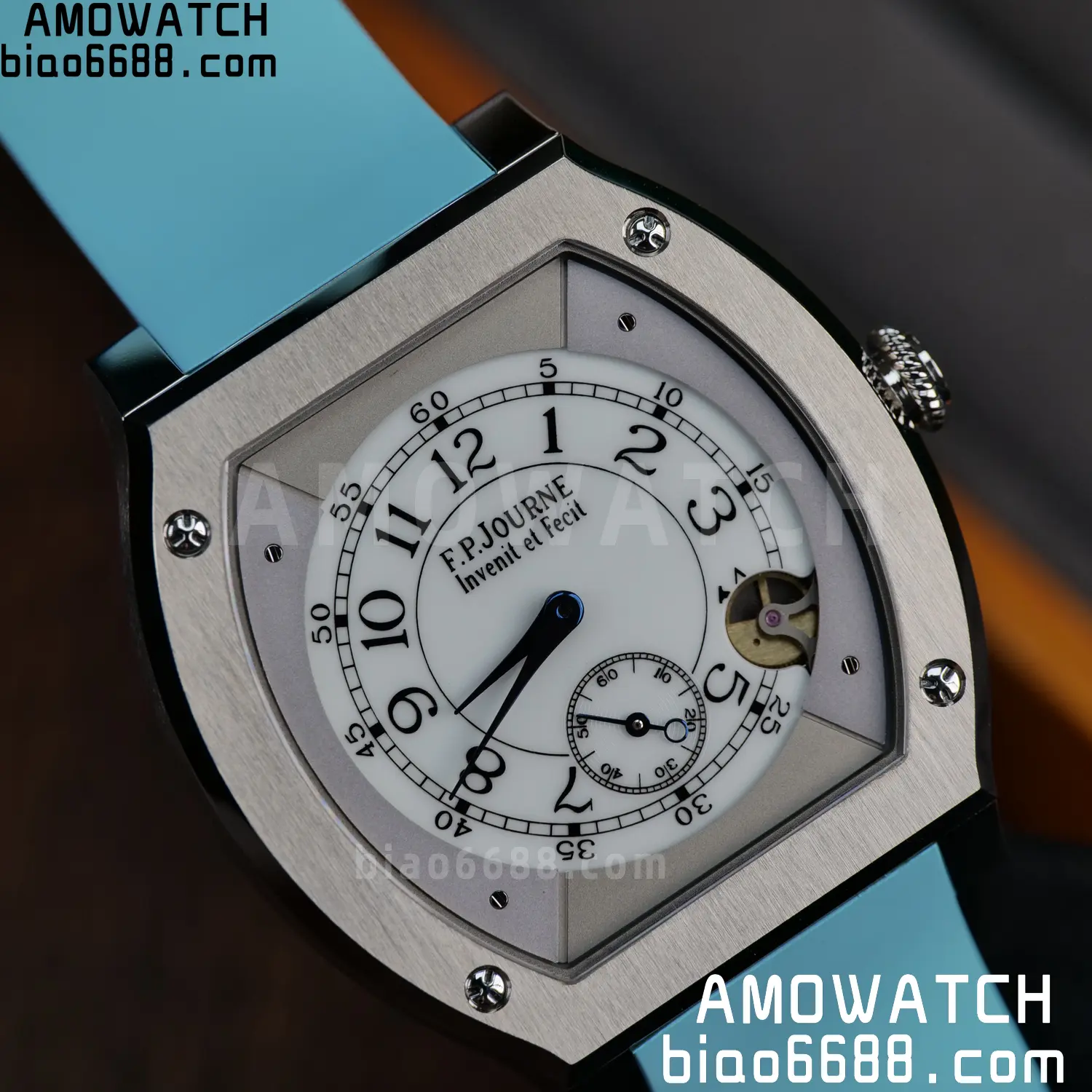 FPJ F.P.Journe Elegante FJ Factory Best Edition White Dial on Light Blue Rubber Strap Quartz V2 102 0888450ee9d92e3 AMO Watch