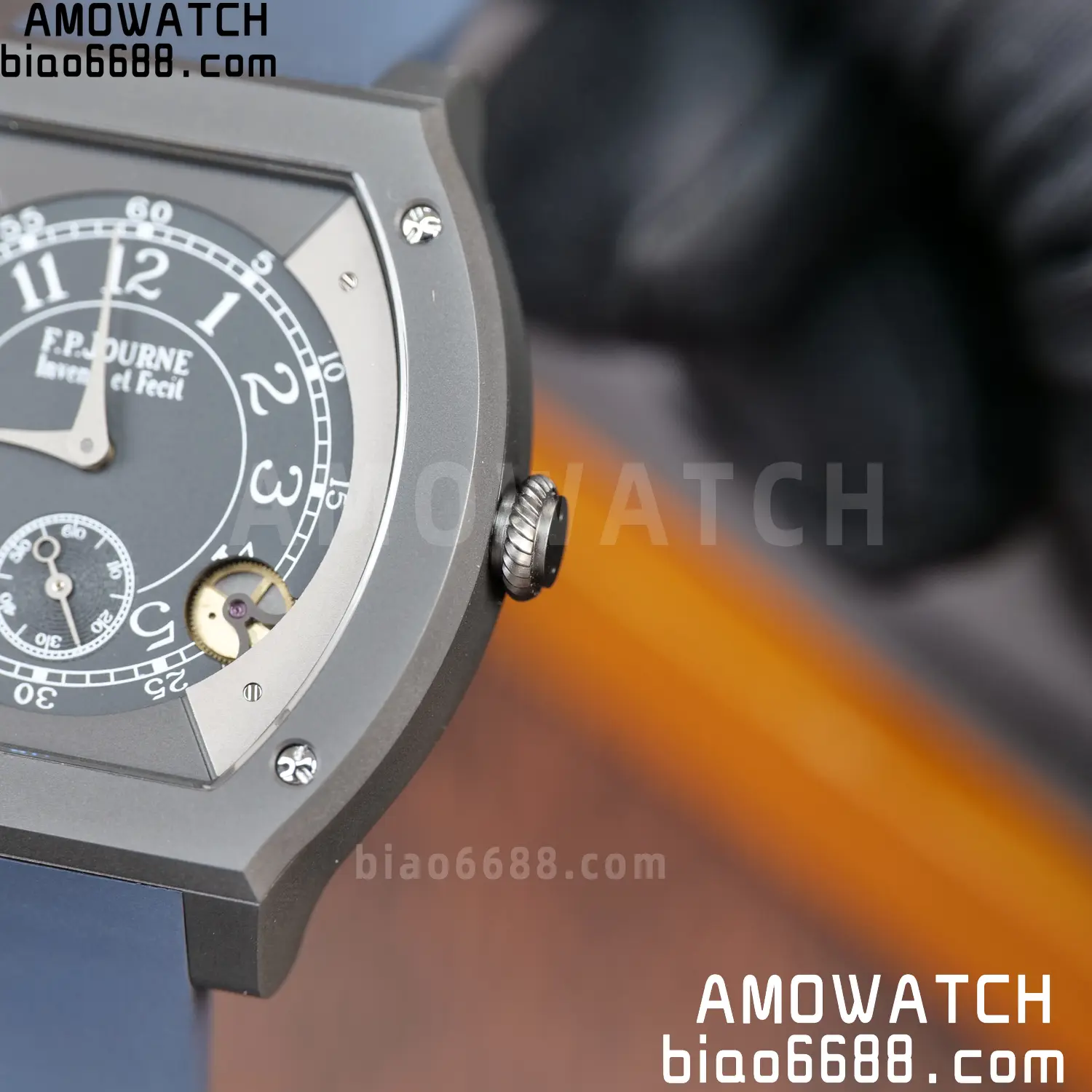 FPJ F.P.Journe Elegante PVD FJ Factory Best Edition Black Dial on Blue Rubber Strap Quartz V2 128 0c9bbcb9fdb7123 AMO Watch