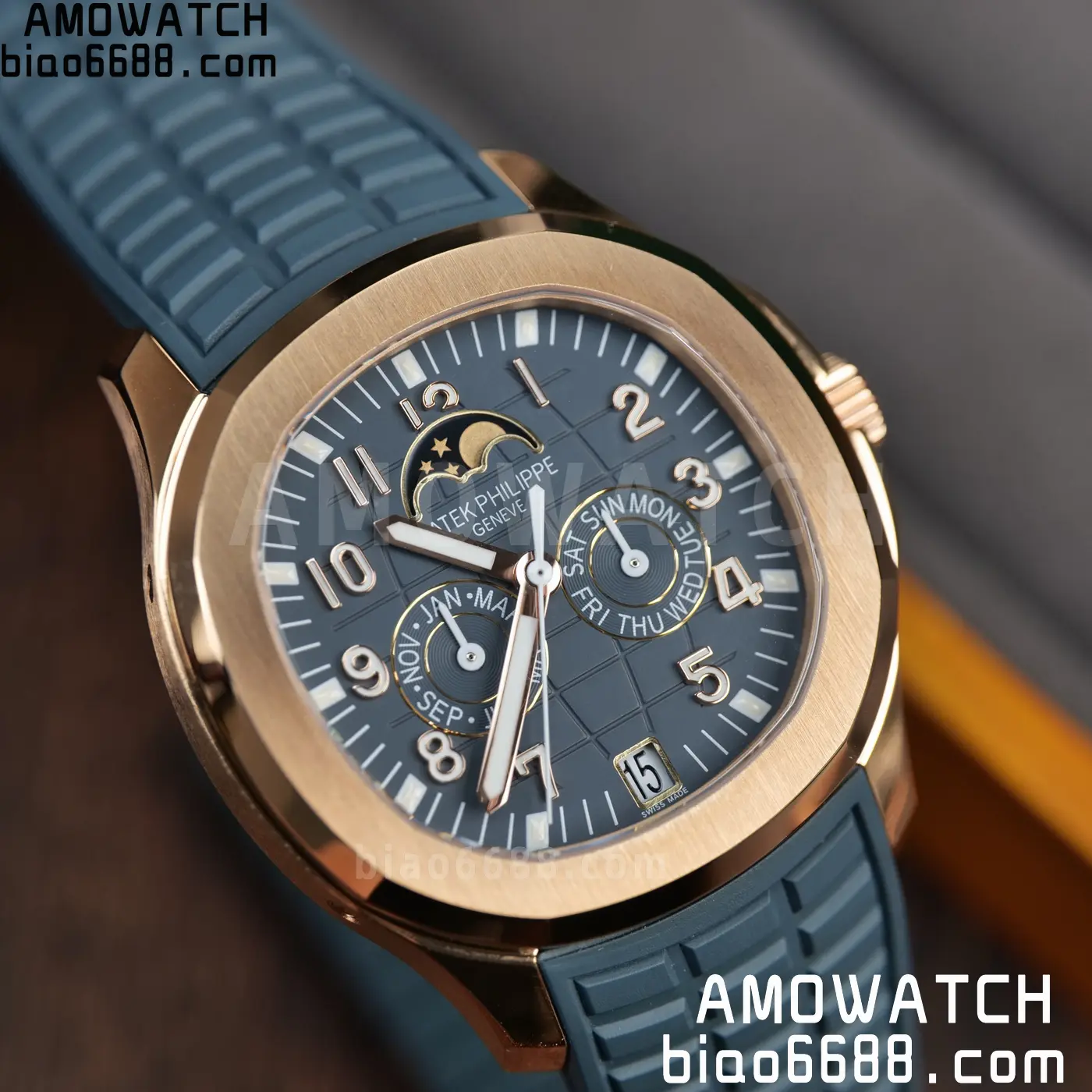 Patek Philippe Aquanaut 5261R RG APW Factory 1:1 Best Edition Dial on Blue Rubber Strap V2 103 0d5cd48fb85d453 AMO Watch
