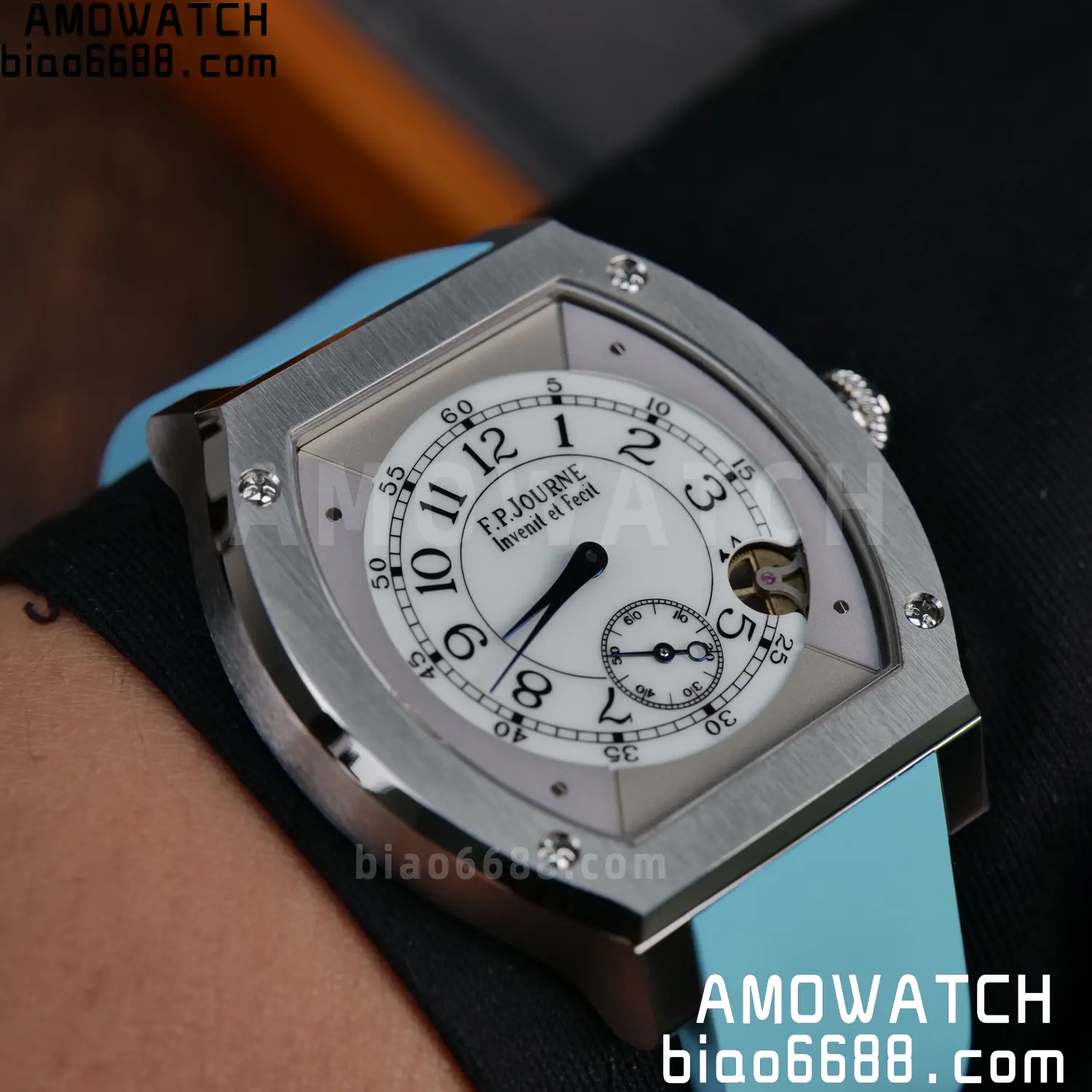 FPJ F.P.Journe Elegante FJ Factory Best Edition White Dial on Light Blue Rubber Strap Quartz V2 111 130d9f8aef0c2d9 AMO Watch