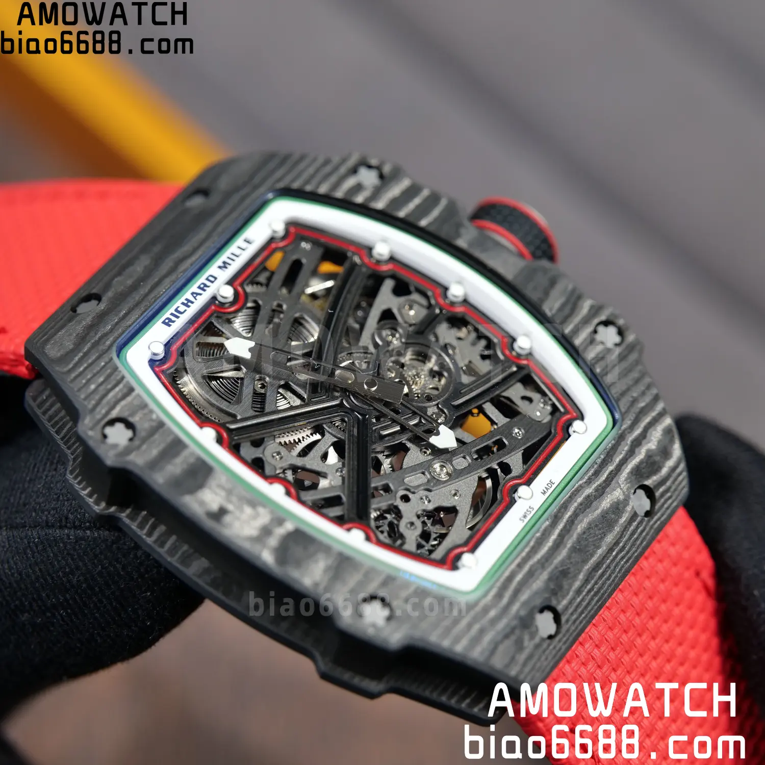 RICHARD MILLE 1:1 RM67-02 Black NTPT RICH Factory Pro 1:1 Italy Skeleton Dial White Nylon Strap CRMA7 Super Clone V2 99 24d32c69639396a AMO Watch