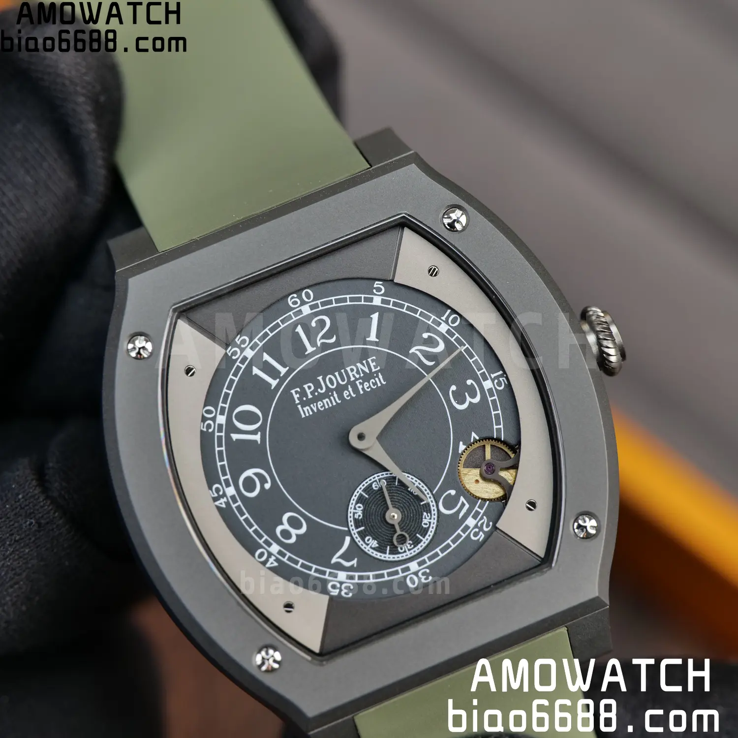 FPJ F.P.Journe Elegante PVD FJ Factory Best Edition Black Dial on Green Rubber Strap Quartz V2 98 259951e0088366e AMO Watch