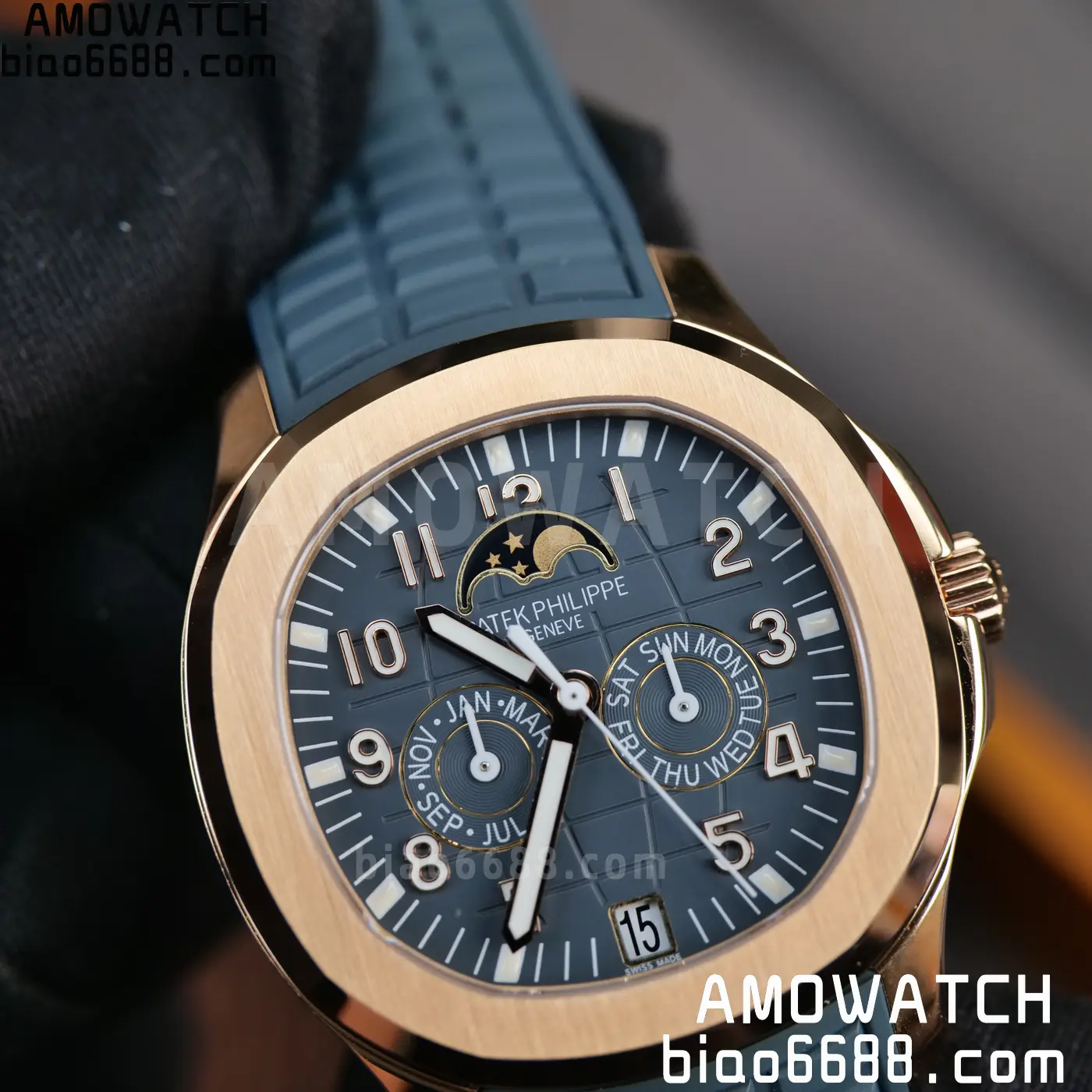 Patek Philippe Aquanaut 5261R RG APW Factory 1:1 Best Edition Dial on Blue Rubber Strap V2 98 2623a04f7f9a3cd AMO Watch