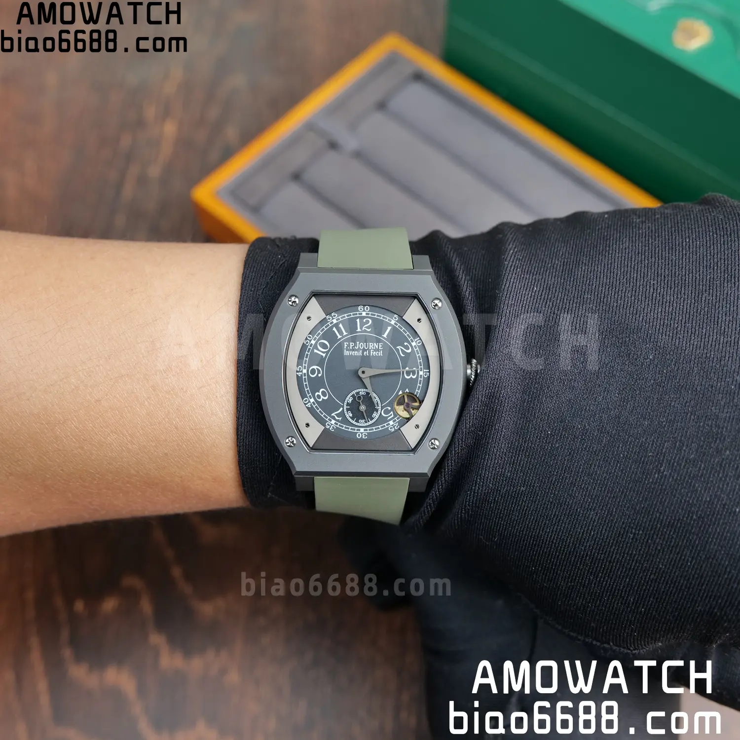 FPJ F.P.Journe Elegante PVD FJ Factory Best Edition Black Dial on Green Rubber Strap Quartz V2 114 281a13214d4e259 AMO Watch