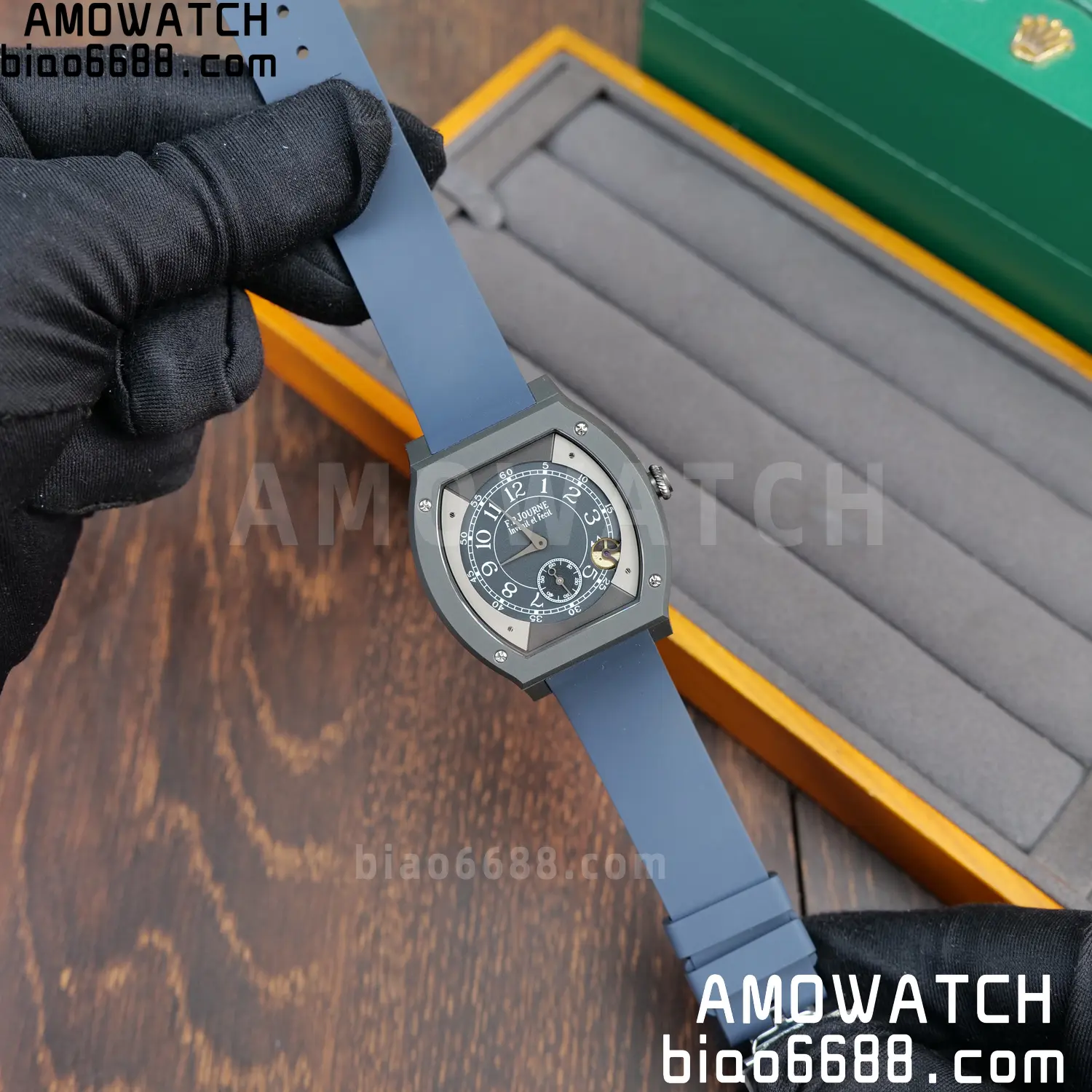 FPJ F.P.Journe Elegante PVD FJ Factory Best Edition Black Dial on Blue Rubber Strap Quartz V2 98 28aa8c50303c8a3 AMO Watch
