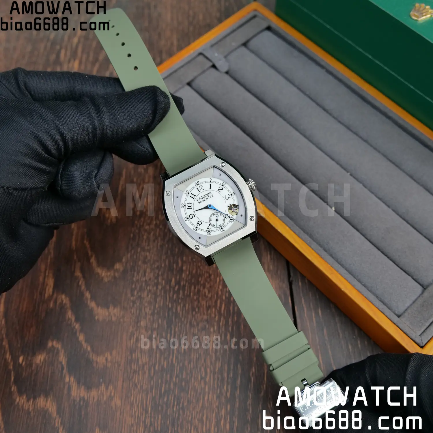 FPJ F.P.Journe Elegante FJ Factory Best Edition White Dial on Green Rubber Strap Quartz V2 79 2a6095d34277590 AMO Watch
