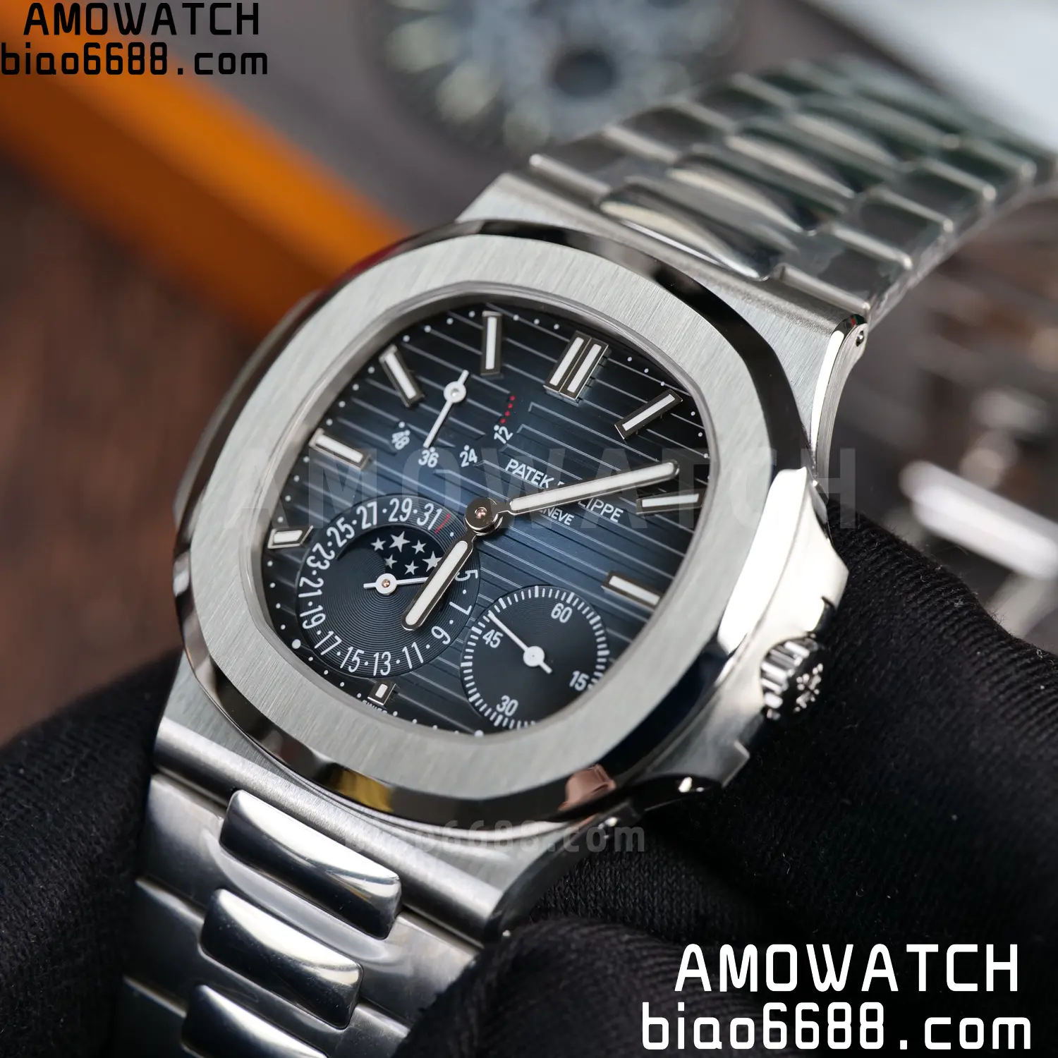 Custom Made Patek Philippe Nautilus 5712 SS UMI 128 2a76186dccbbf16 AMO Watch