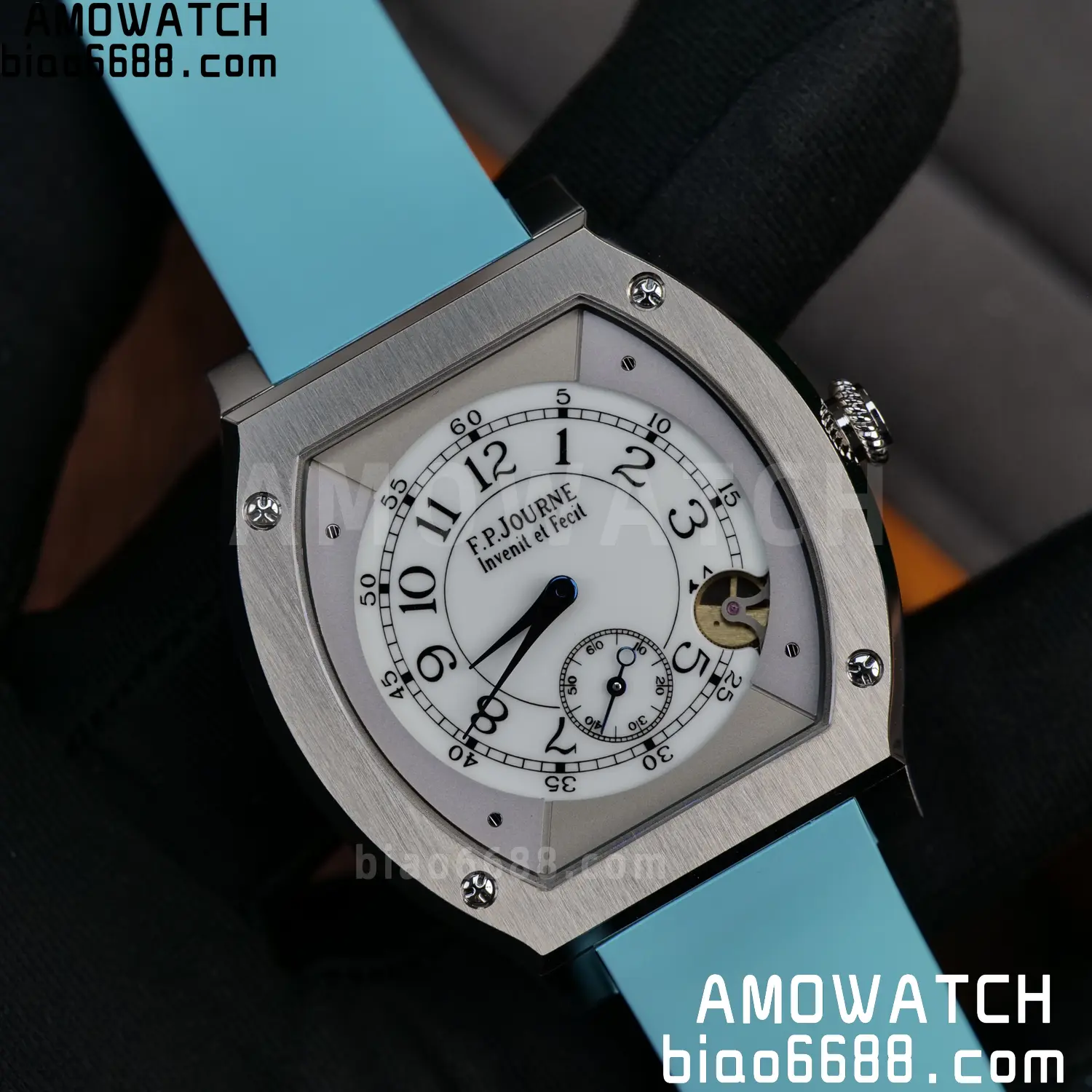 FPJ F.P.Journe Elegante FJ Factory Best Edition White Dial on Light Blue Rubber Strap Quartz V2 100 2ba9769ea42ae54 AMO Watch