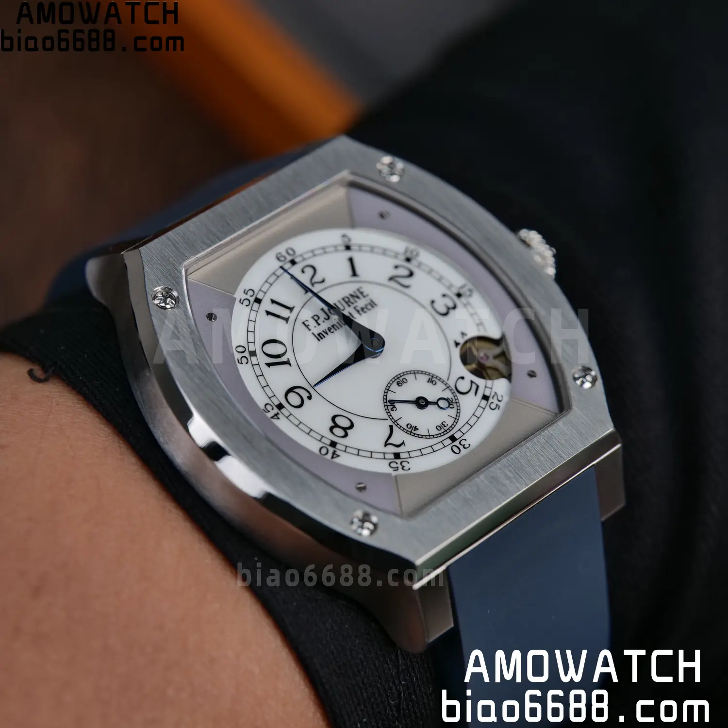 FPJ F.P.Journe Elegante FJ Factory Best Edition White Dial on Blue Rubber Strap Quartz V2 116 2f33416e0cac1cc AMO Watch