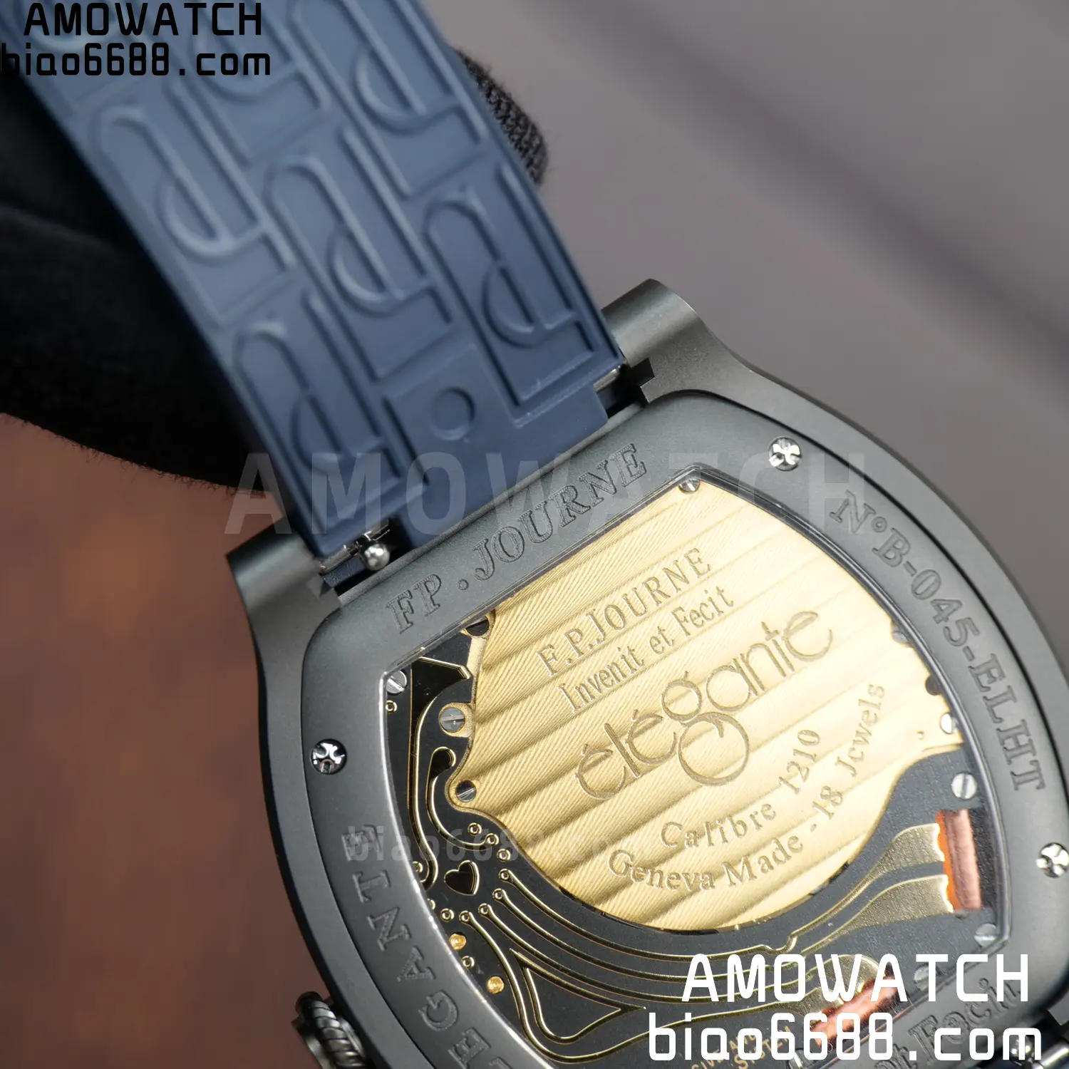 FPJ F.P.Journe Elegante PVD FJ Factory Best Edition Black Dial on Blue Rubber Strap Quartz V2 131 3523cc4471a0d02 AMO Watch
