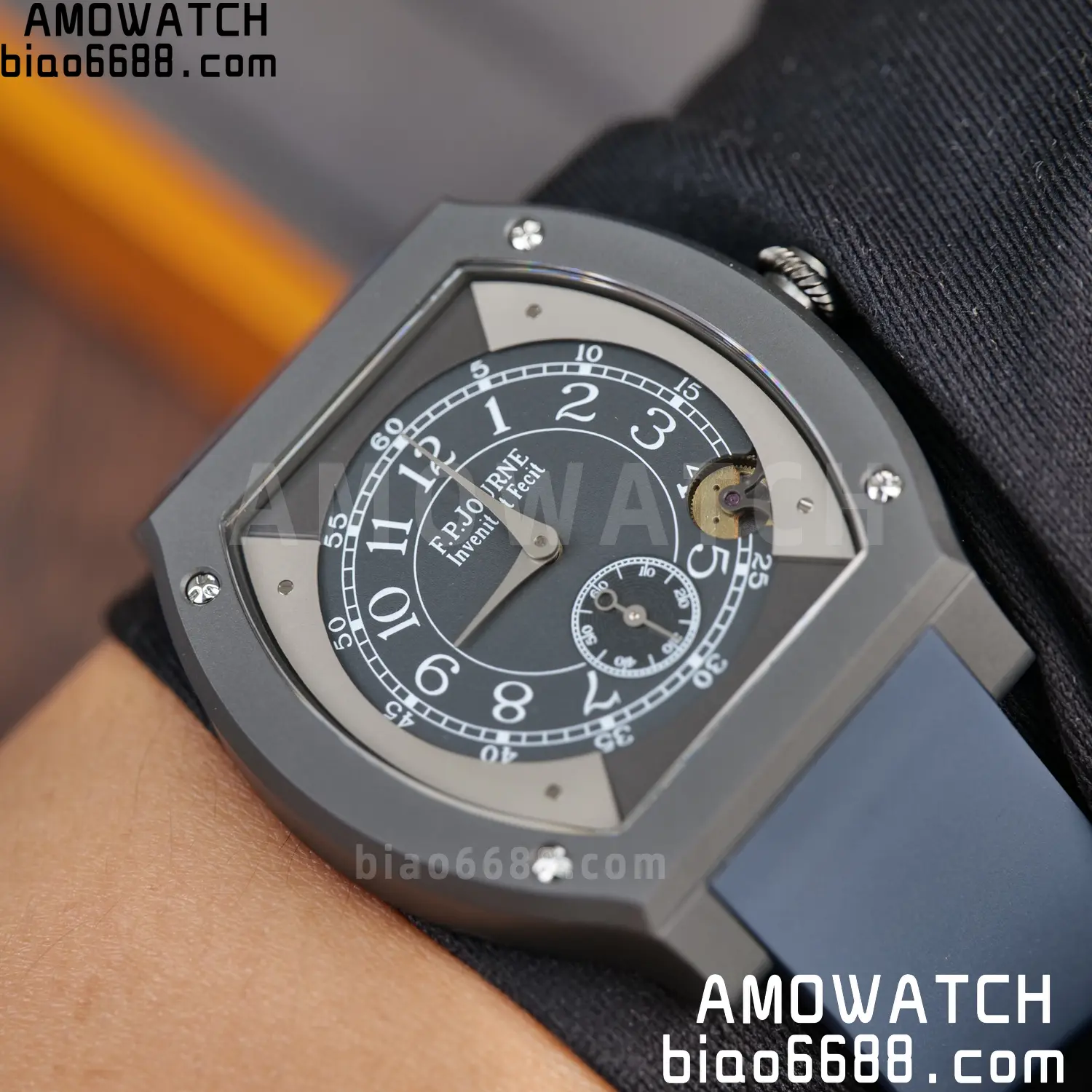 FPJ F.P.Journe Elegante PVD FJ Factory Best Edition Black Dial on Blue Rubber Strap Quartz V2 139 3ba559b9b9b7c95 AMO Watch