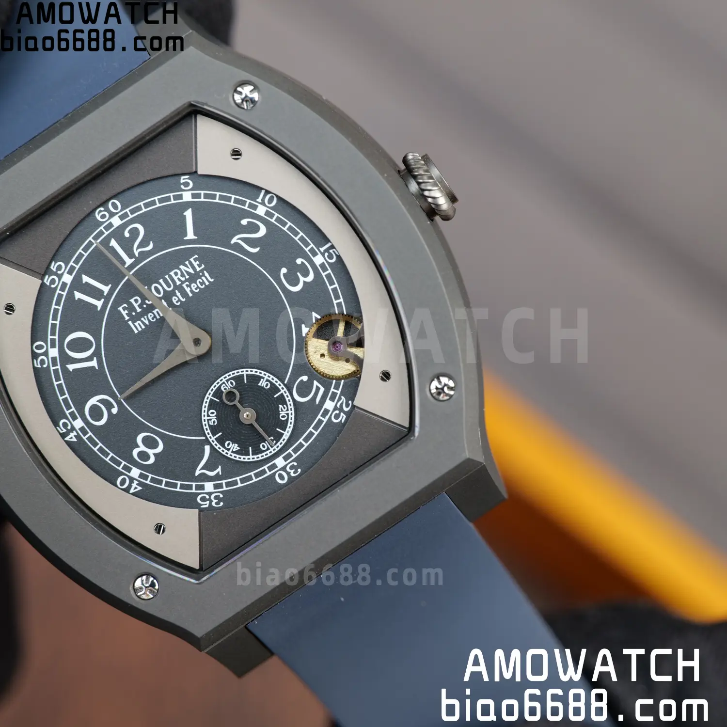 FPJ F.P.Journe Elegante PVD FJ Factory Best Edition Black Dial on Blue Rubber Strap Quartz V2 118 418d28e038efaef AMO Watch